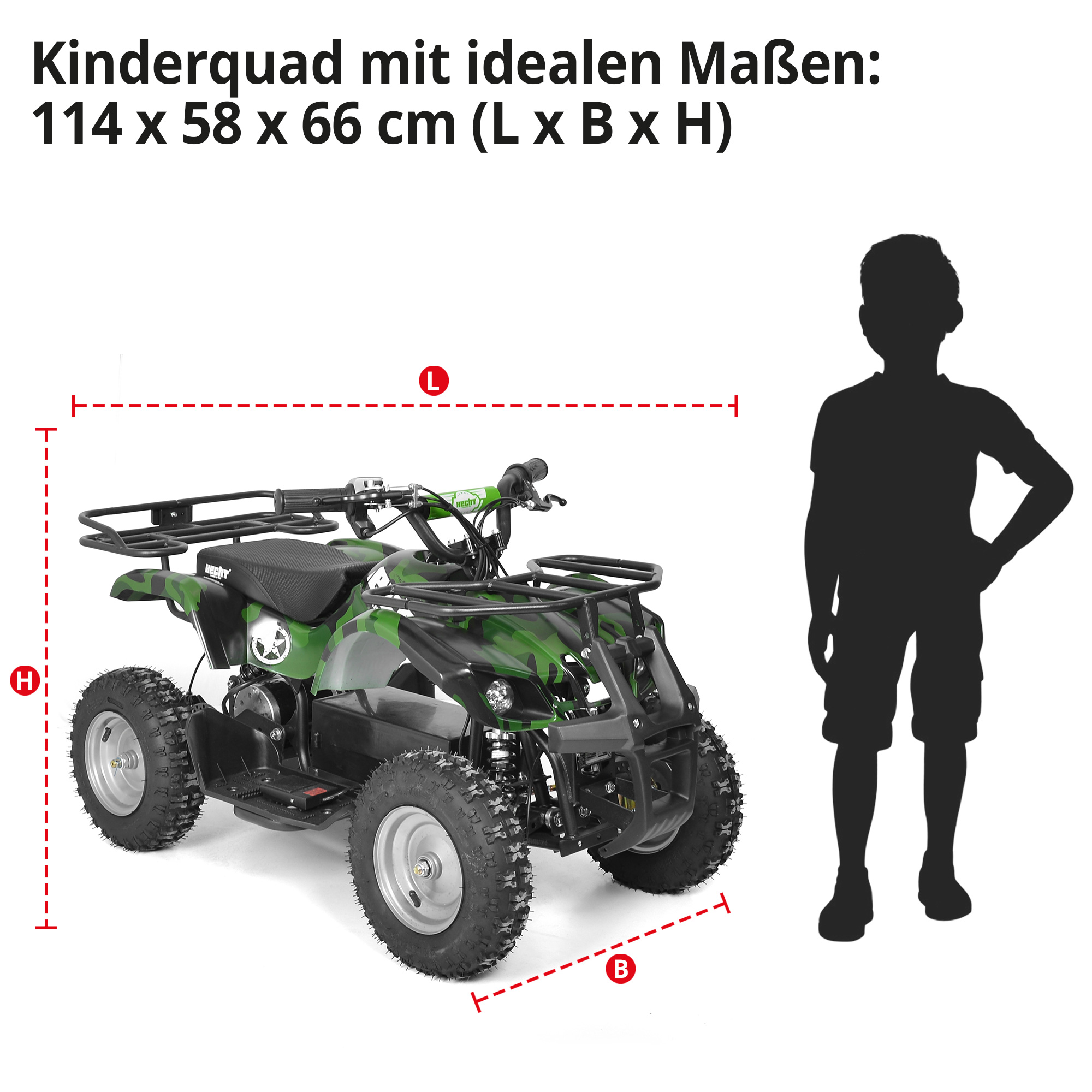 Hecht 56100 Army QUAD mit idealen Maßen 114 x 58 x 66cm