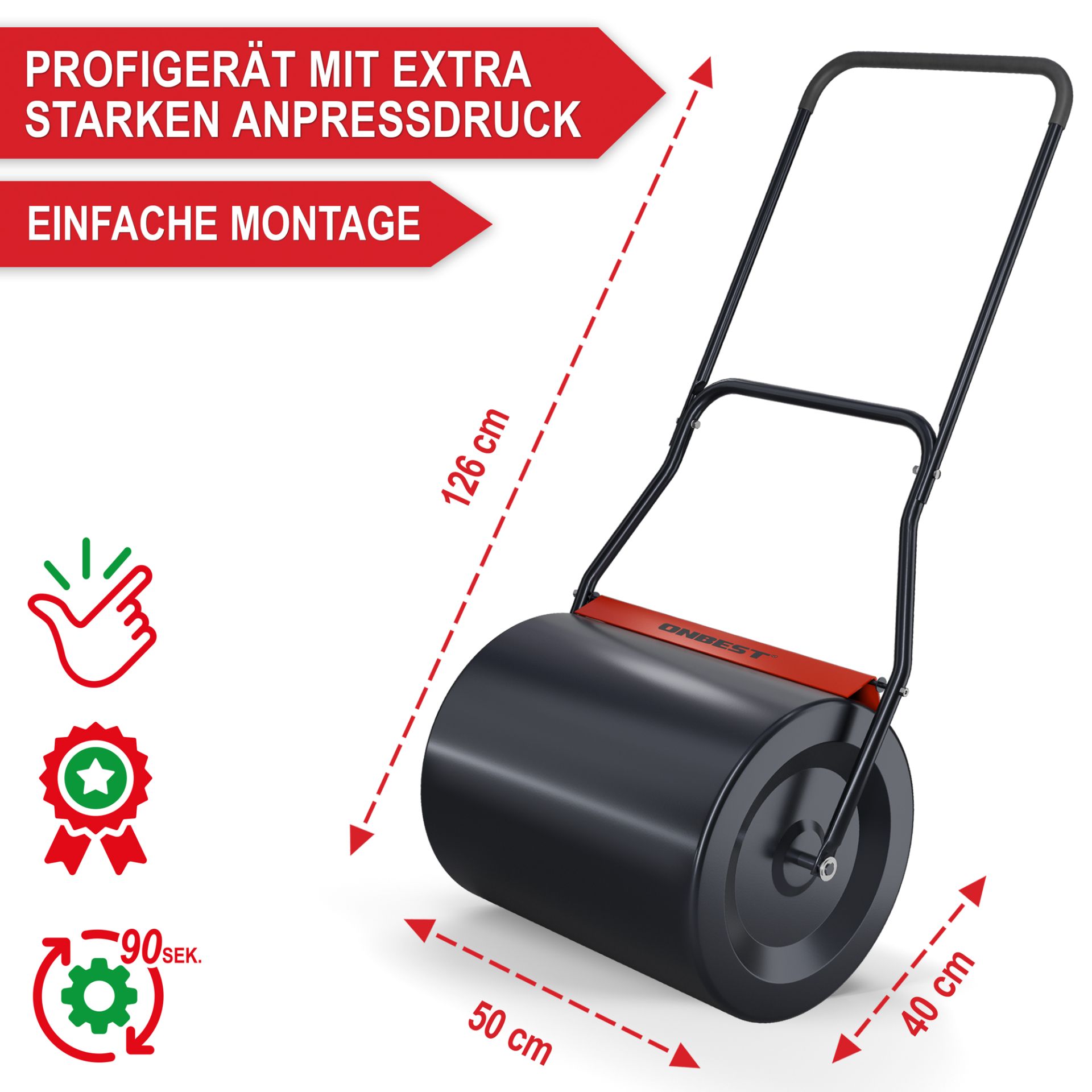 Gartenwalze - Profigerät mit extra starken Anpressdruck, einfache Montage