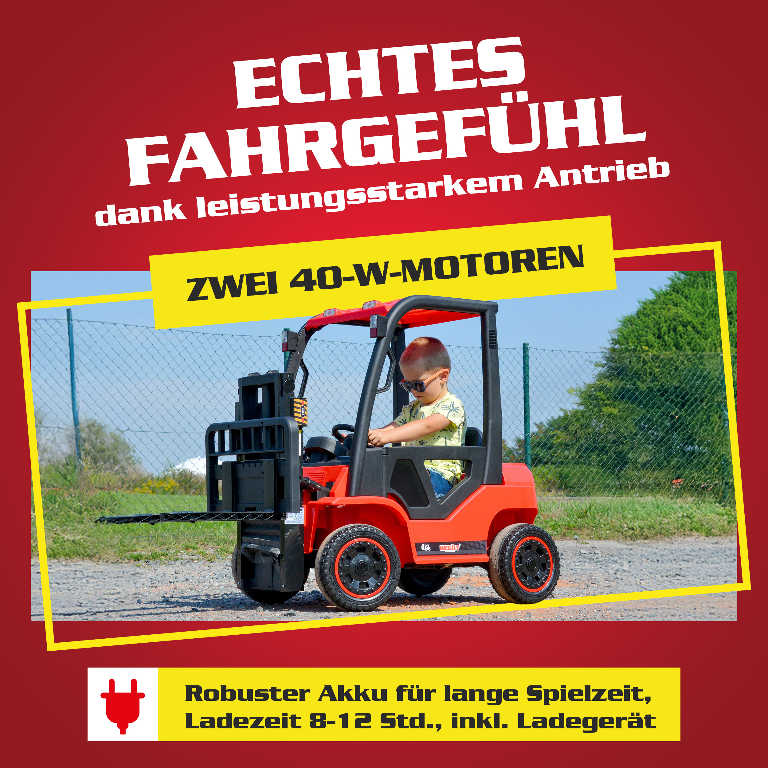 Kinder Elektroauto HECHT 52108 RED im Stapler Design mit Arbeitsscheinwerfer