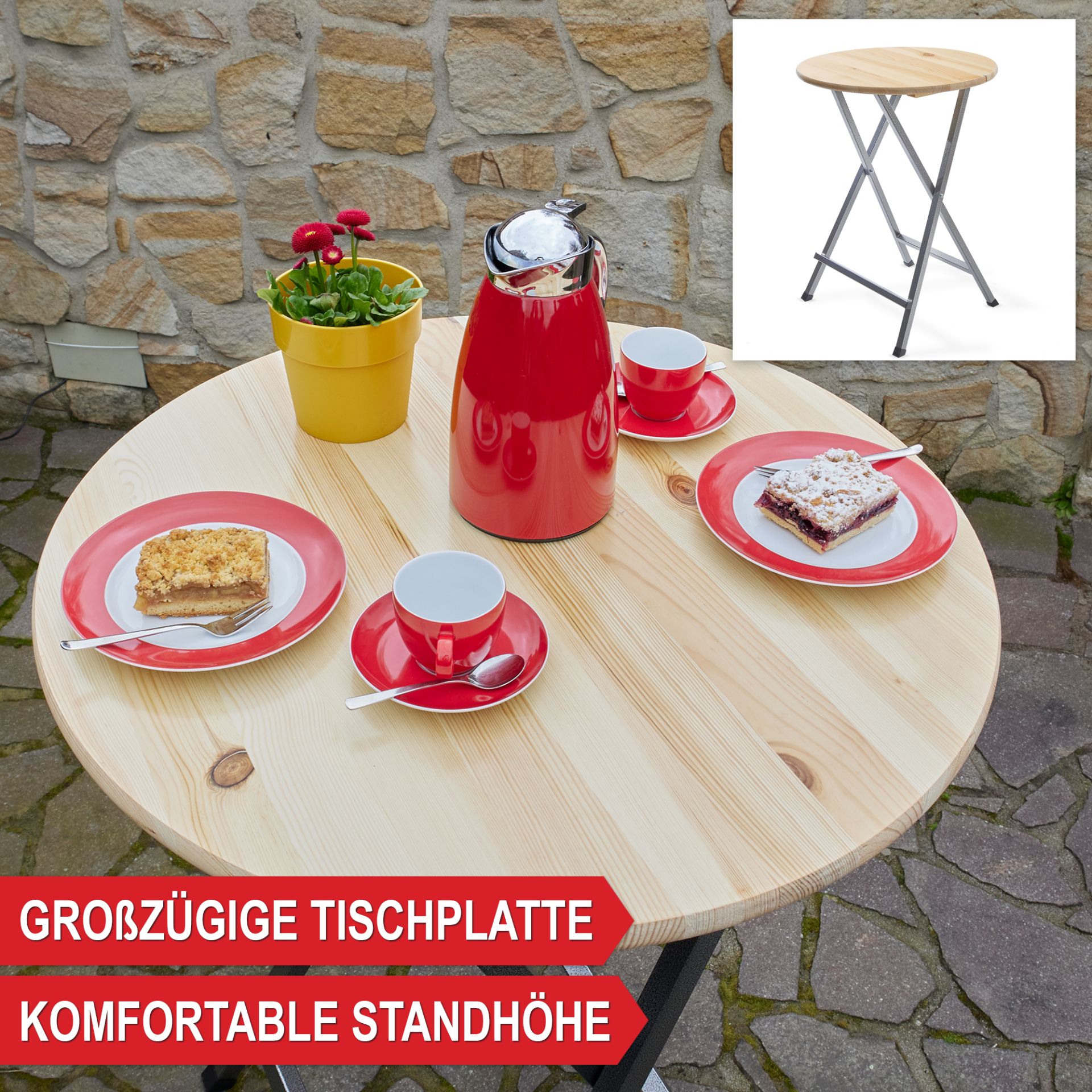 Stehtisch mit Holzplatte - Großzügige Tischplatte, komfortable Standhöhe