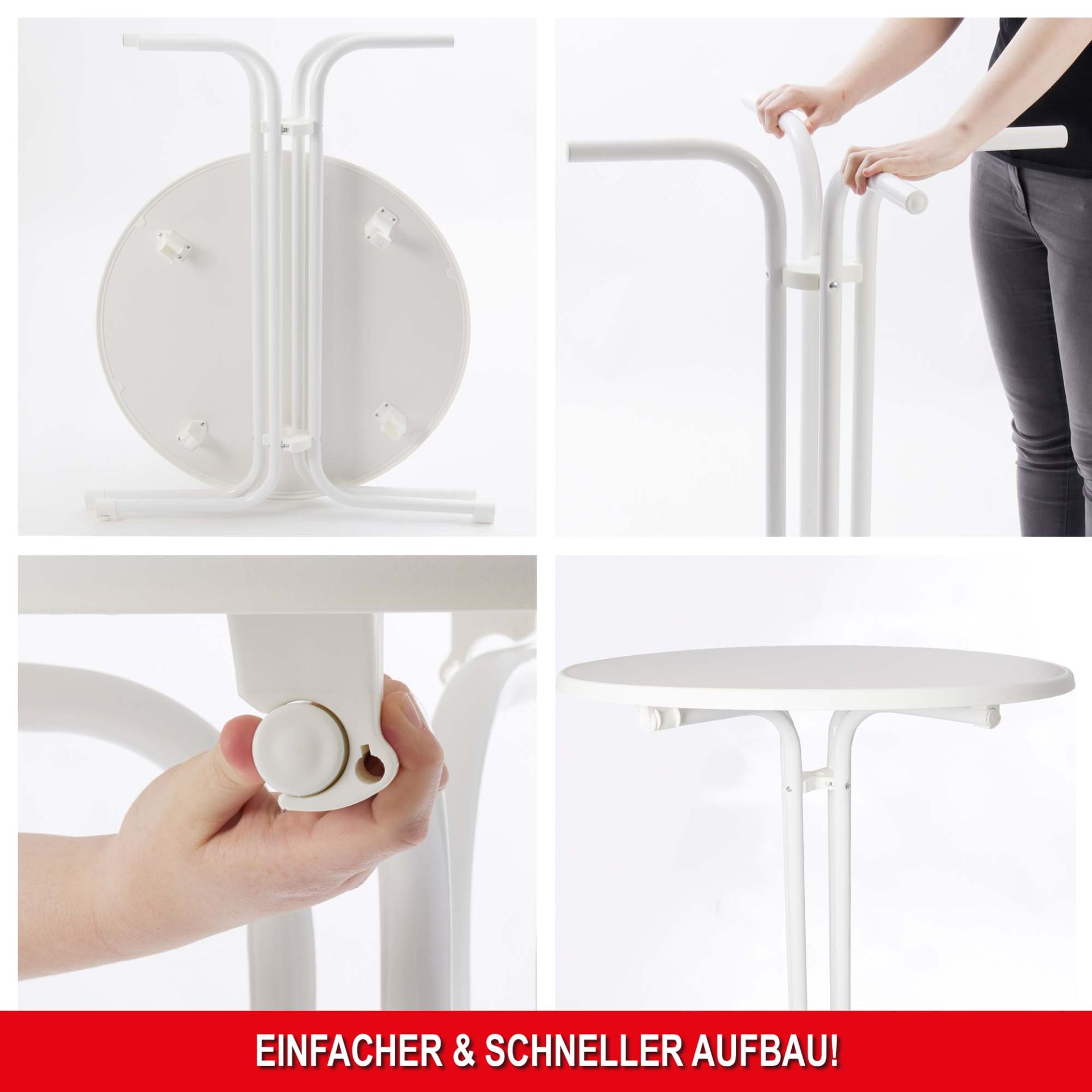 Einfacher und schneller Aufbau - Stehtisch mit Tischhusse weiß