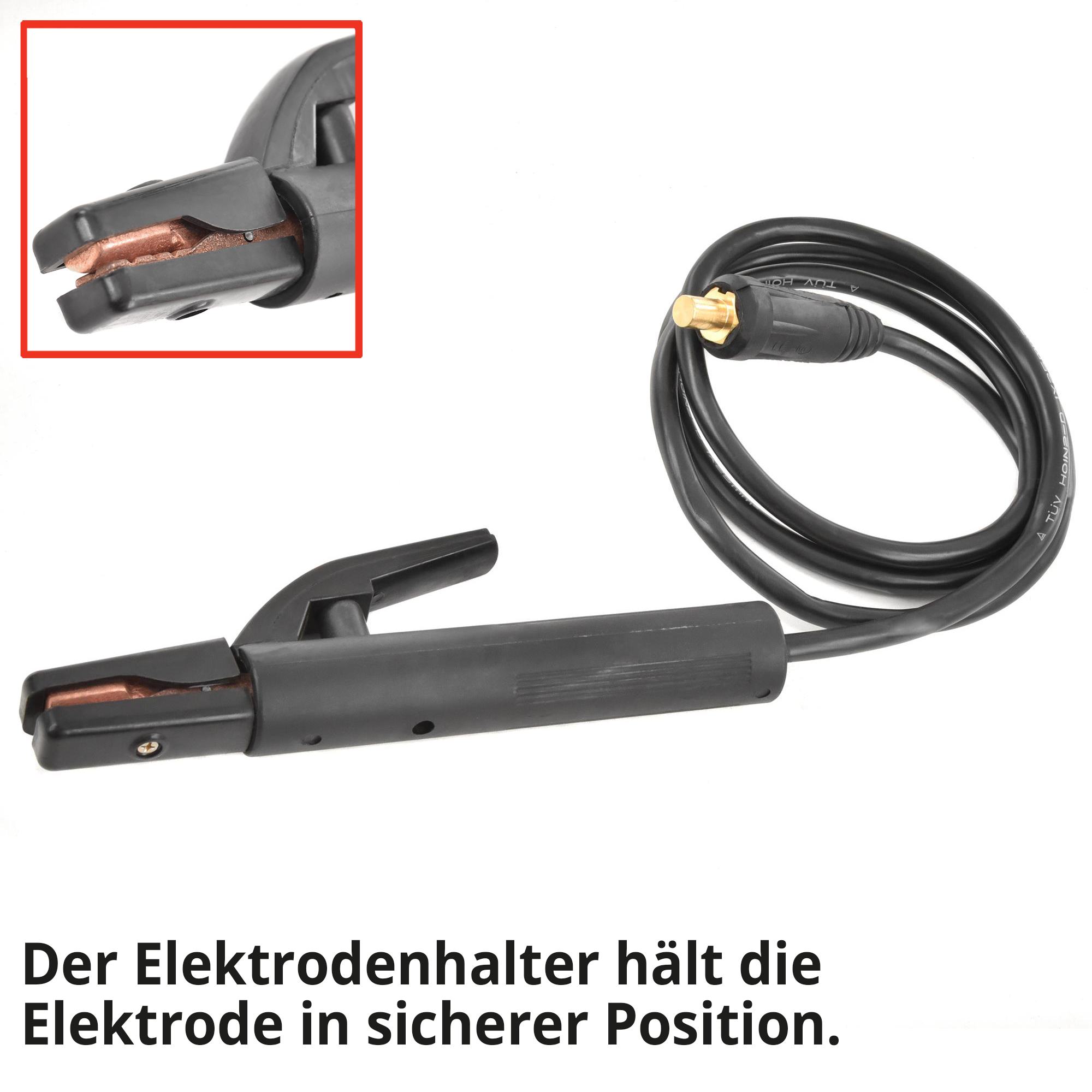 HECHT 1830 MIG MAG Schweißgerät; Der Elektrodenhalter hält die Elektrode in sicherer Position