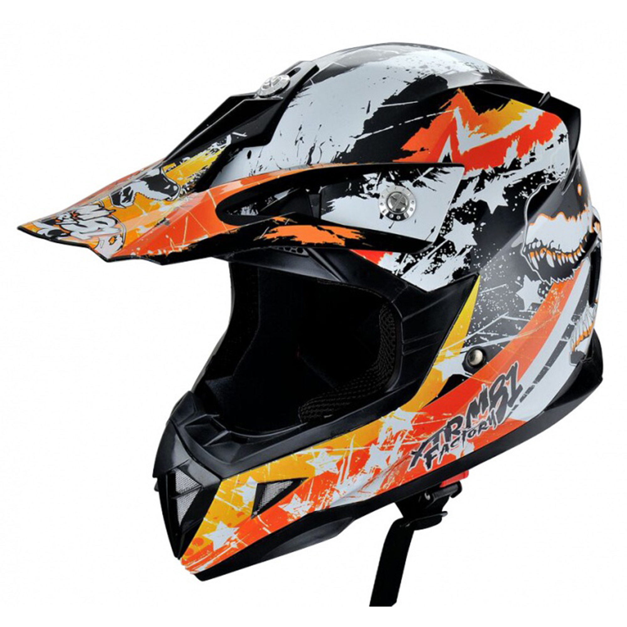 Motocrosshelm Kinder orange mit Sterne-Design, Kinnschutz und cooler Grafik-Optik