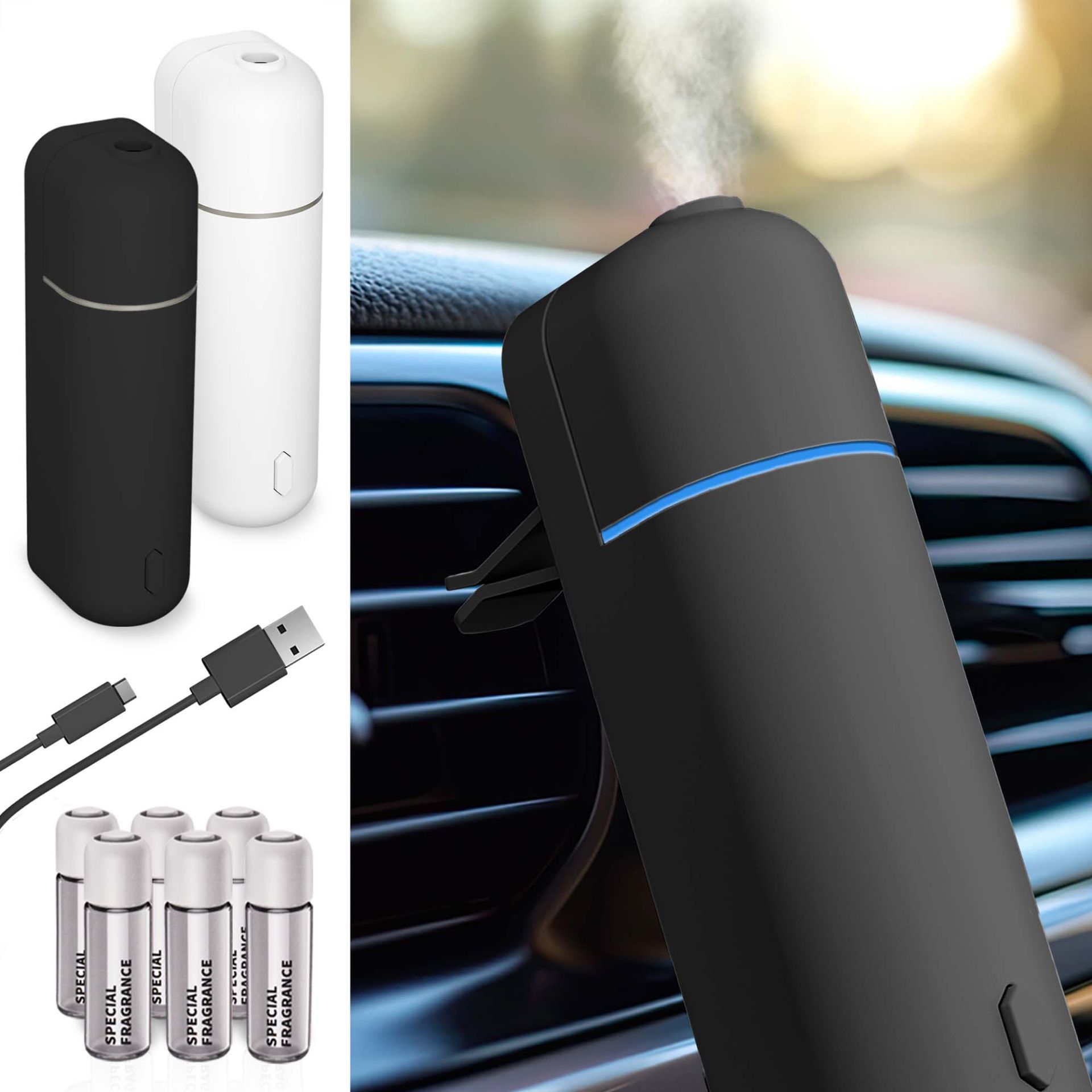 Aromadiffuser schwarz - Starker Akku mit USB-Aufladung Aromadiffuser schwarz - Starker Akku mit USB-Aufladung