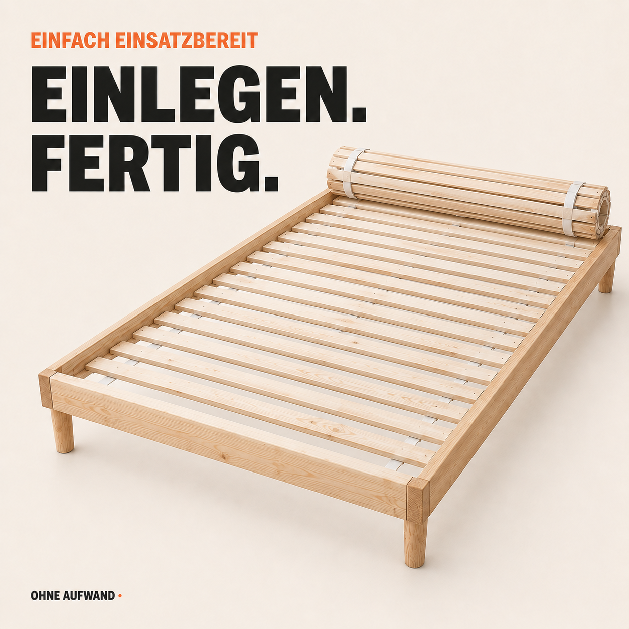 Rollrost 120x200 einfach im Bettgestell ausrollen und einlegen (Dieses Bild wurde mit Hilfe von KI generiert.)