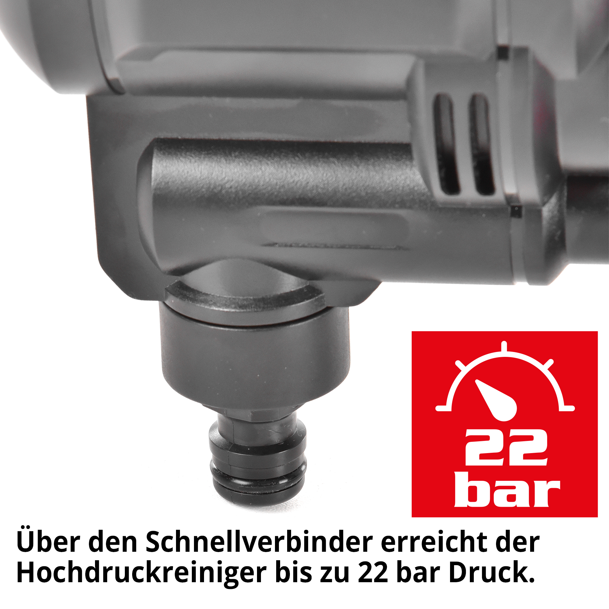 HECHT 3025 Akku Hochdruckreiniger; über den Schnellverbinder werden bis zu 22 bar Arbeitsdruck erreicht HECHT 3025 Akku Hochdruckreiniger; über den Schnellverbinder werden bis zu 22 bar Arbeitsdruck erreicht