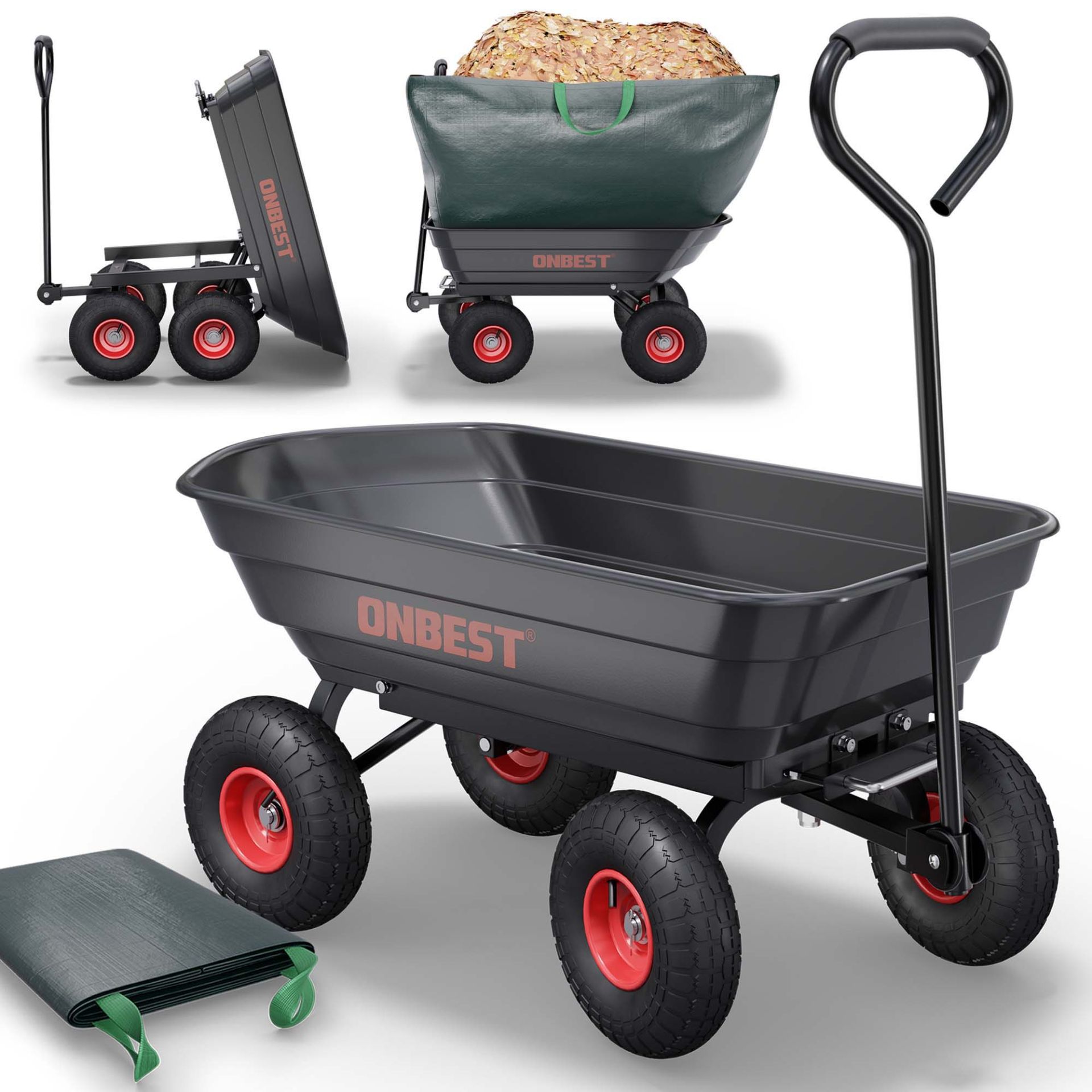 Gartenwagen - Integrierte Kippfunktion für einfaches Abkippen von Transportgut