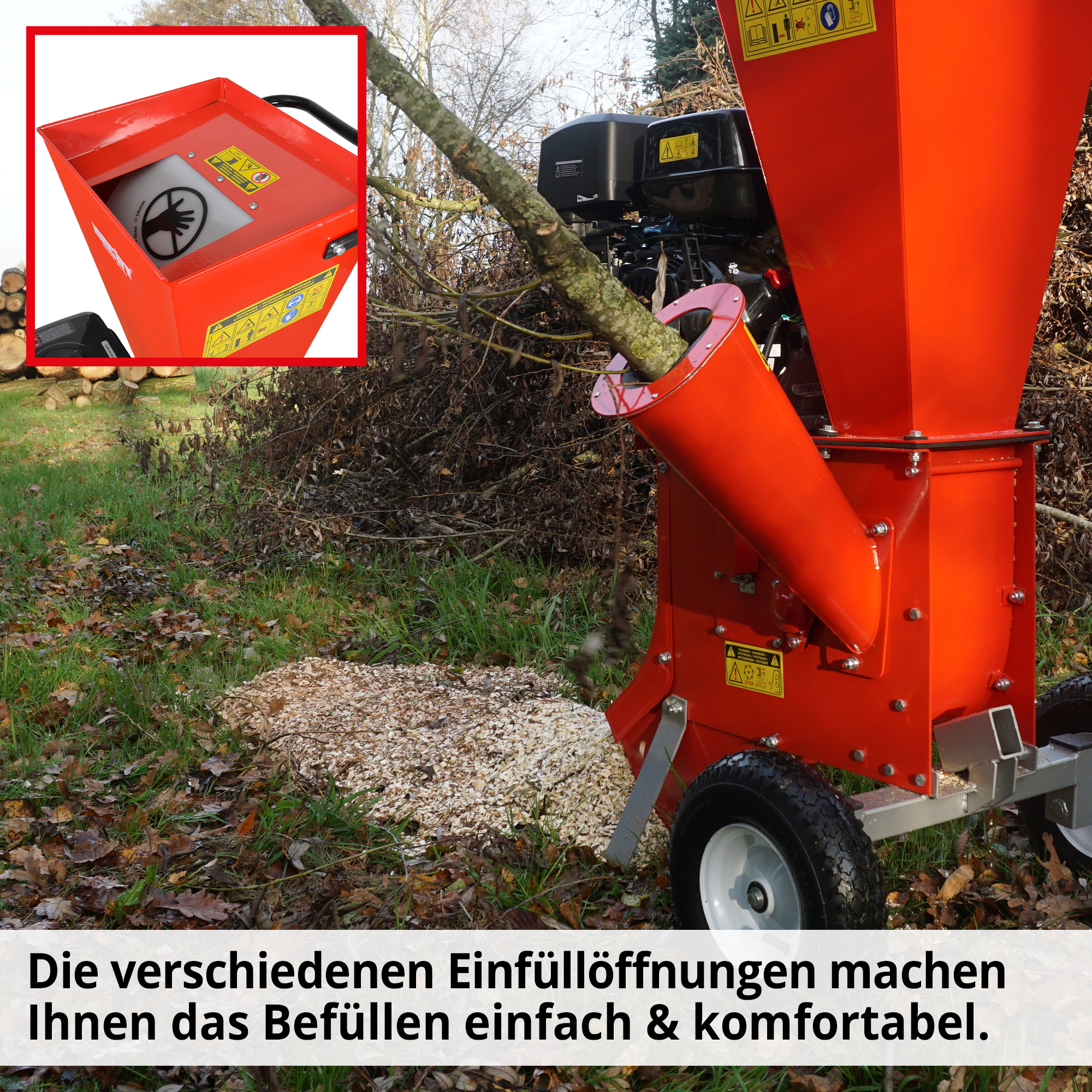HECHT Benzin Gartenhäcksler 6421 Benzin Gartenhäcksler mit mehreren Einfüllöffnungen