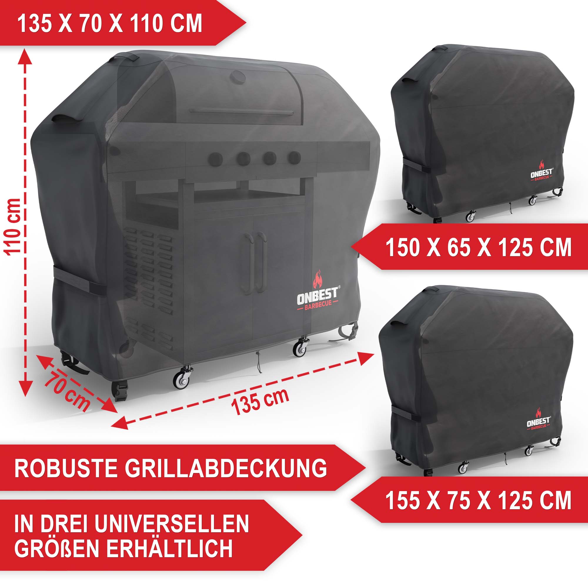 Vielseitige Grillabdeckung in drei Größen erhältlich 135 x 70 x 110 cm