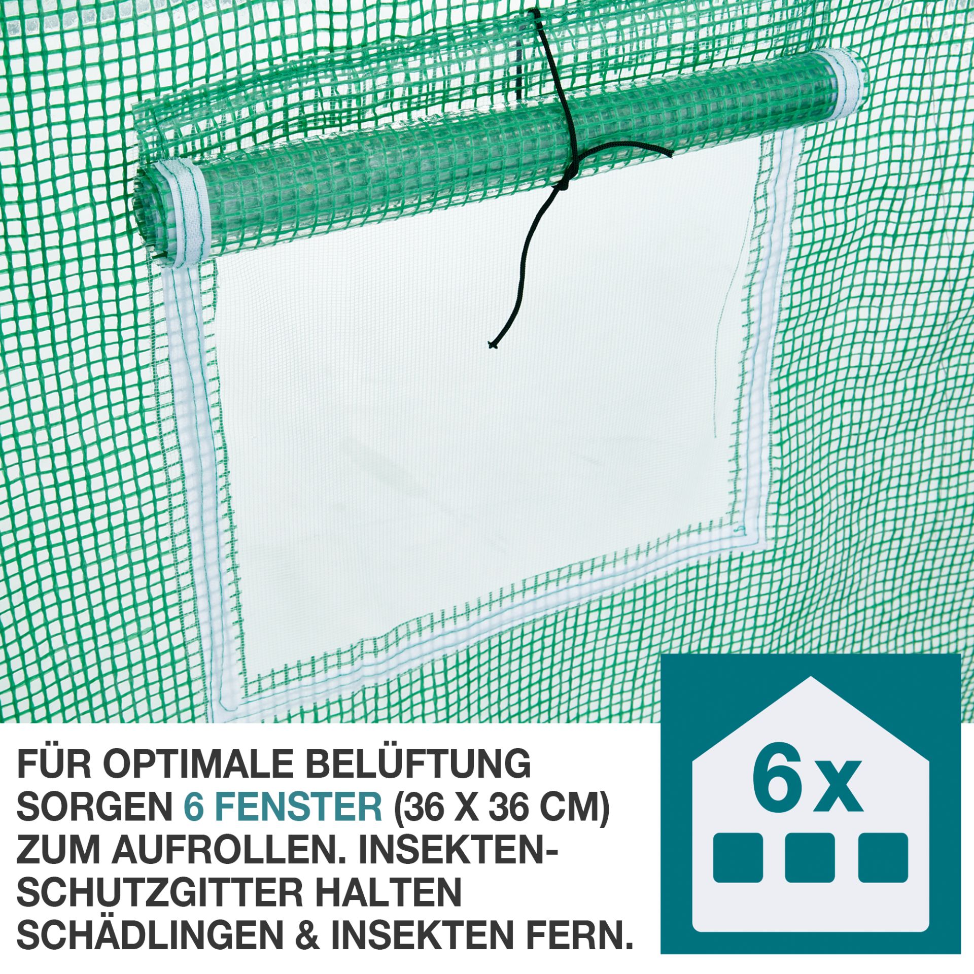 TOM Gewächshaus GH-1800; 6 Fenster mit Insektenschutzgitter