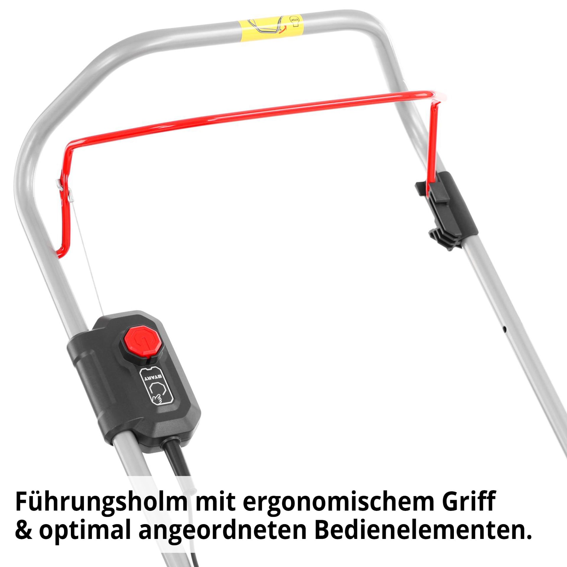 Akku-Rasenmäher mit ergonomischen Führungsholm und optimalen Bediengriffen 