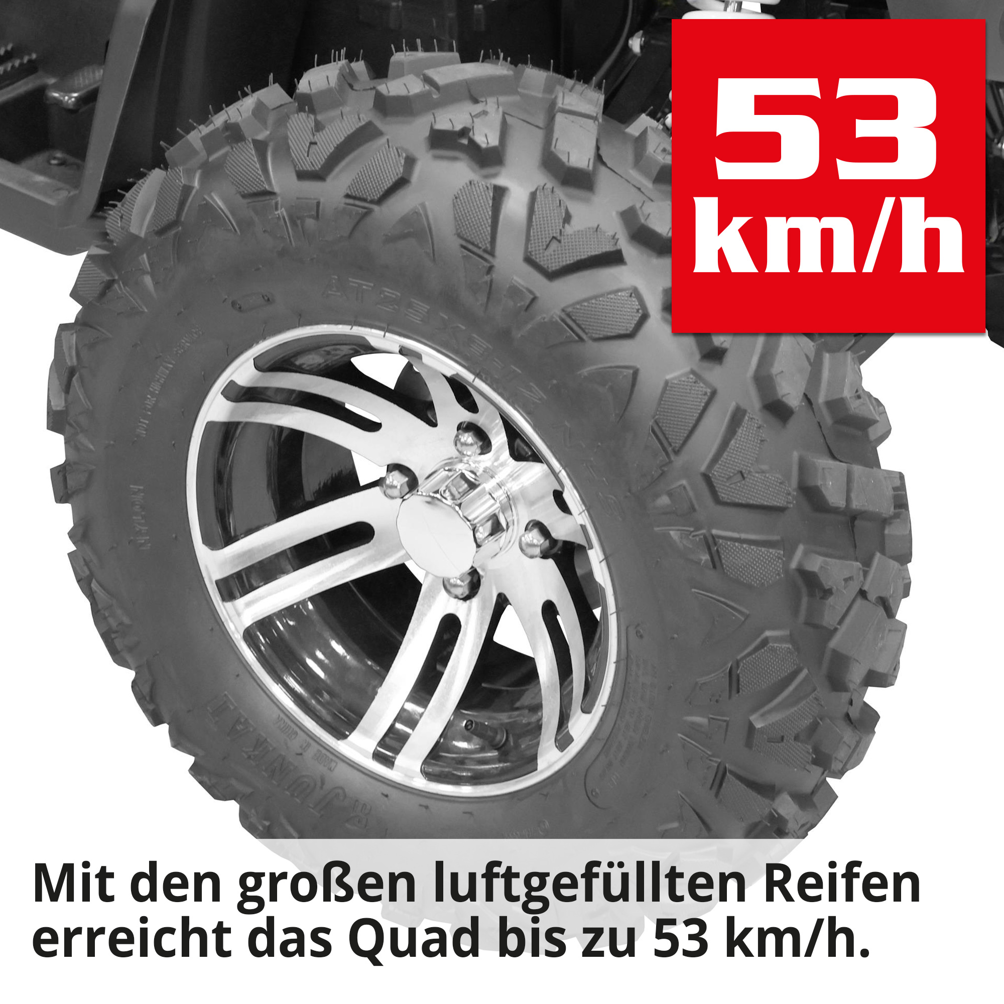Hecht Farmis - Quad mit Pritsche mit großen luftgefüllten Reifen erreicht das Quad hohe Geschwindigkeiten