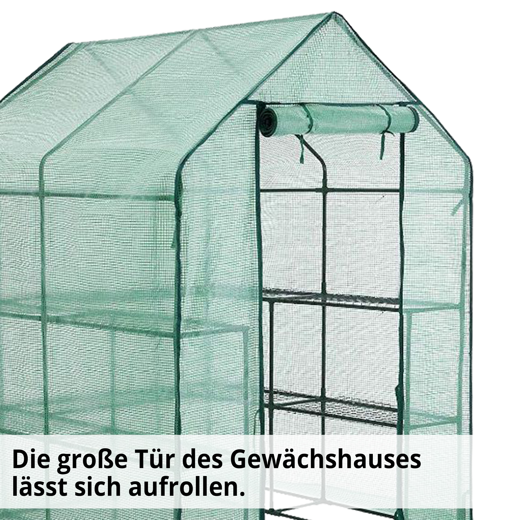 Hecht Tilt II Foliengewächshaus; Die große Tür des Gewächshauses lässt sich aufrollen