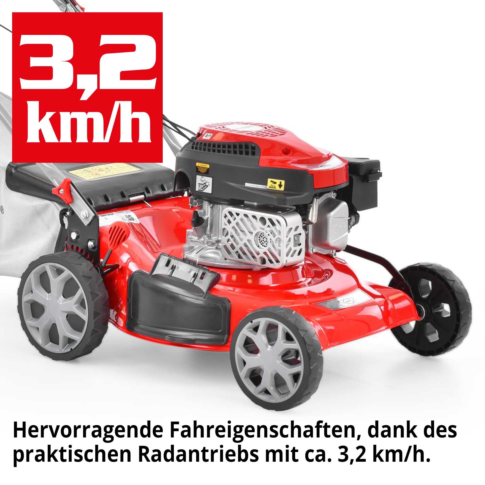 Benzin-Rasenmäher mit 3 kmh Radantrieb für schnelles vorankommen 