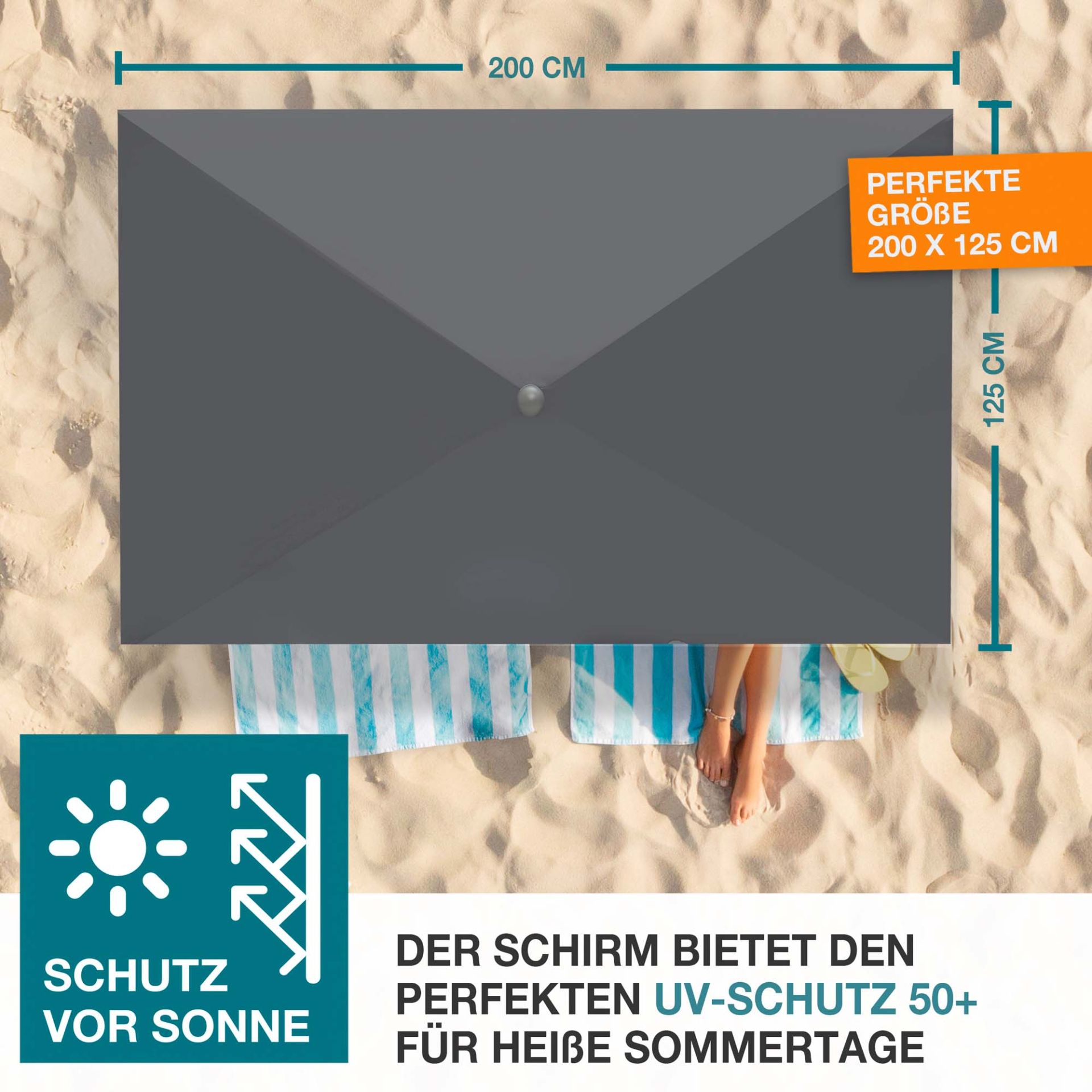 TOM Sonnenschirm SU-100 Anthrazit; 200 x 125 Zentimeter