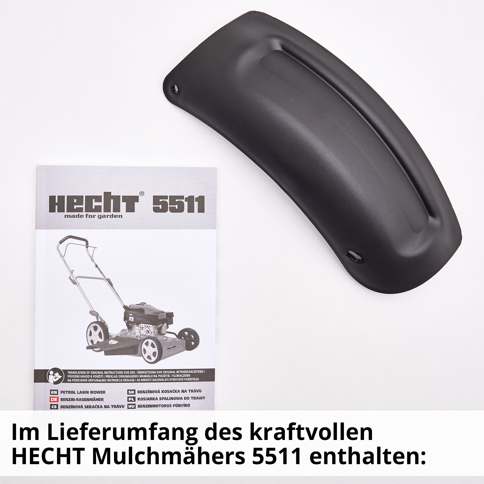 Hecht Benzin-Rasenmäher Lieferumfang mit Anleitung und Seitenauswurf 