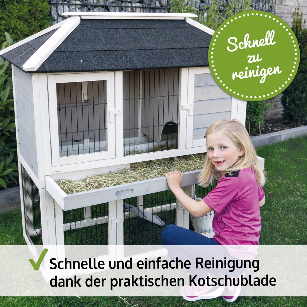 Kaninchenstall Stadtvilla von zooprinz mit Rückzugsbereich im Obergeschoss Kaninchenstall Stadtvilla von zooprinz mit Rückzugsbereich im Obergeschoss