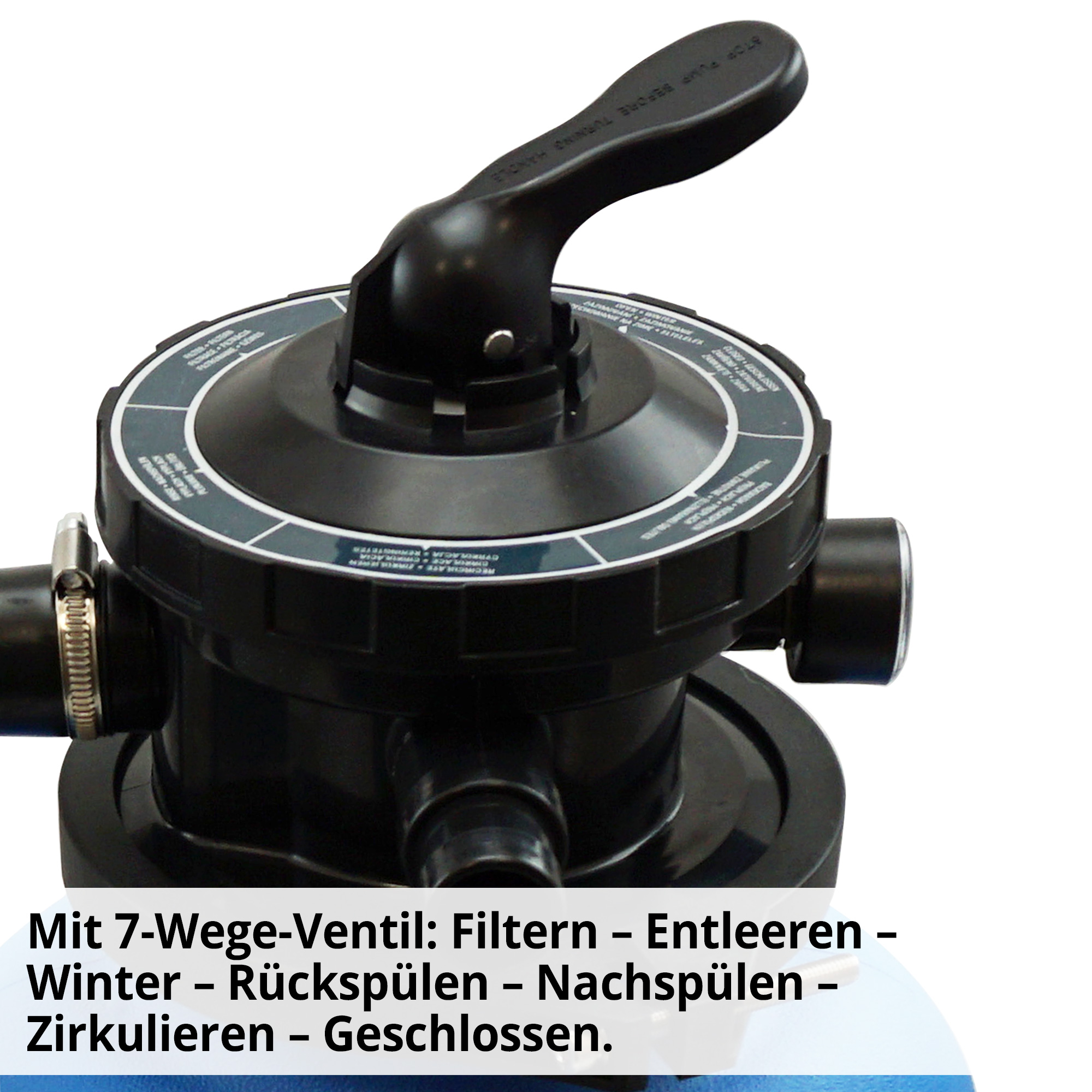 Hecht 302113 Sandfilteranlage mit 7-Wege-Ventil: Filtern- Entleeren- Winter- Rückspülen- Nachspülen- Zirkulieren- Geschlossen
