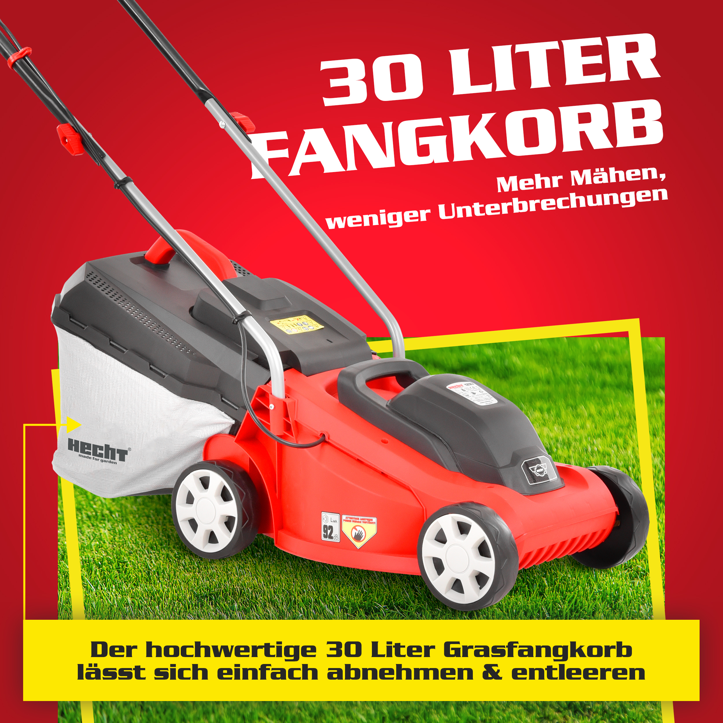Elektro Mäher HECHT 1233 mit Fangkorb für sauberes Arbeiten Elektro Mäher HECHT 1233 mit Fangkorb für sauberes Arbeiten