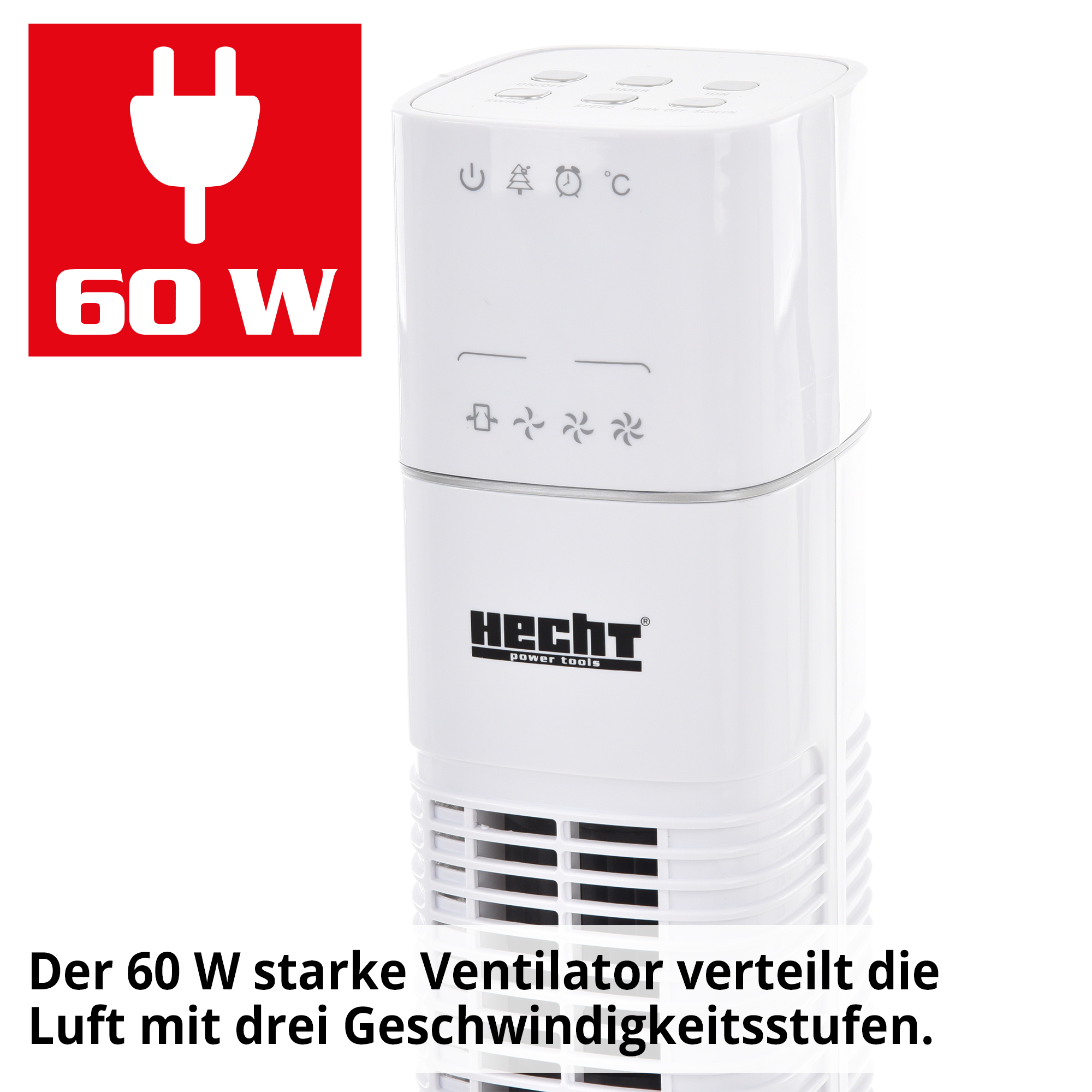 HECHT Turmventilator »3736« Turmventilator mit 60 W starkem Motor mit drei Geschwindigkeitsstufen