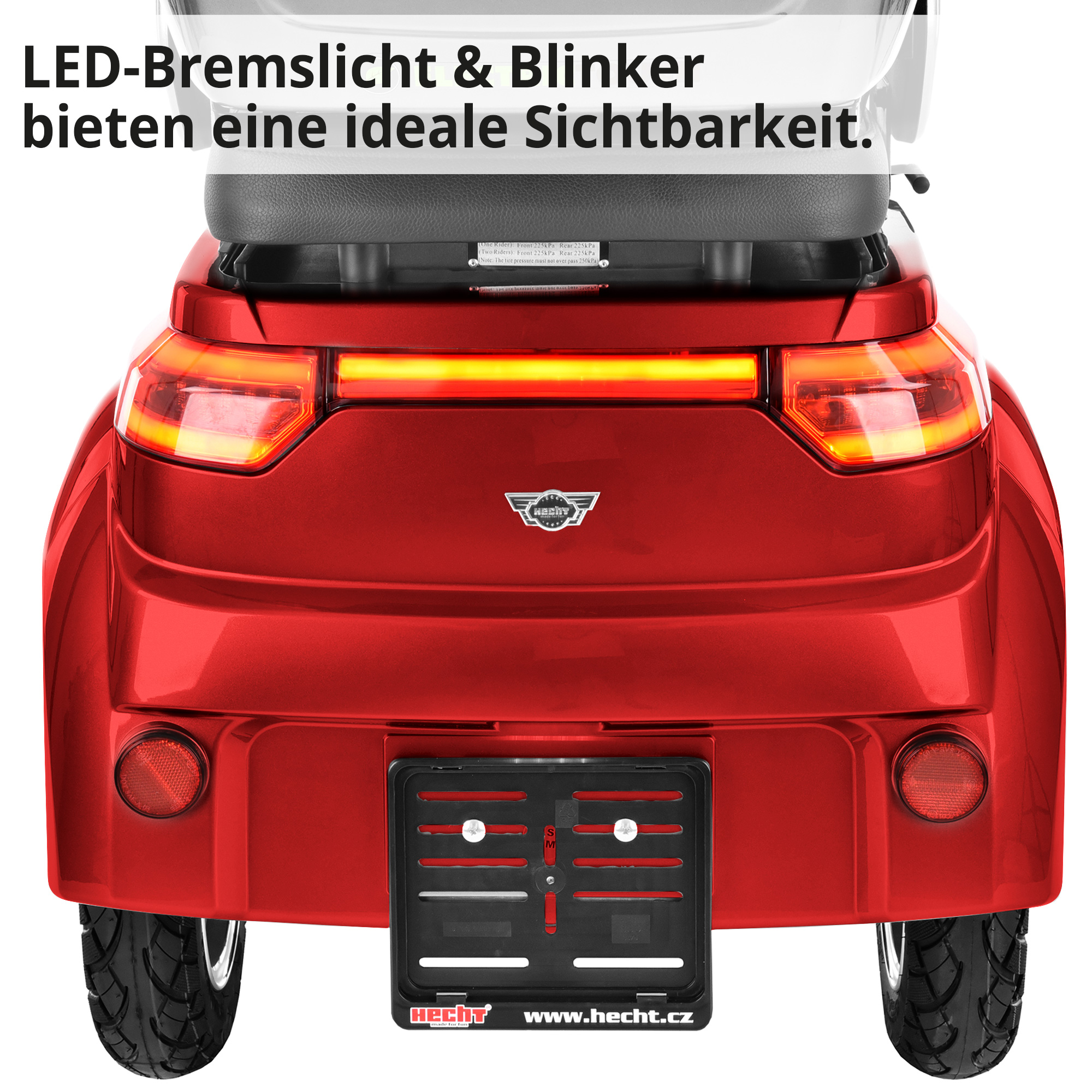 Hecht CITISMAX Seniorenfahrzeug 3 Rad Rot mit LED-Bremslicht und Blinker bietet eine ideale Sichtbarkeit