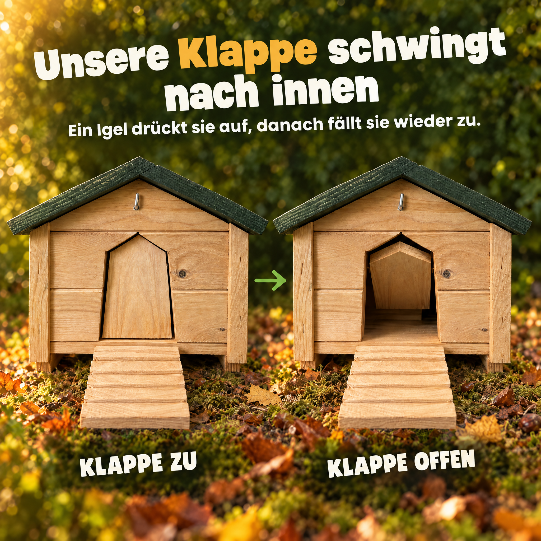 Igel-Klappe: Schwingt nach innen und schließt sich von selbst (Dieses Bild wurde mit Hilfe von KI generiert.)