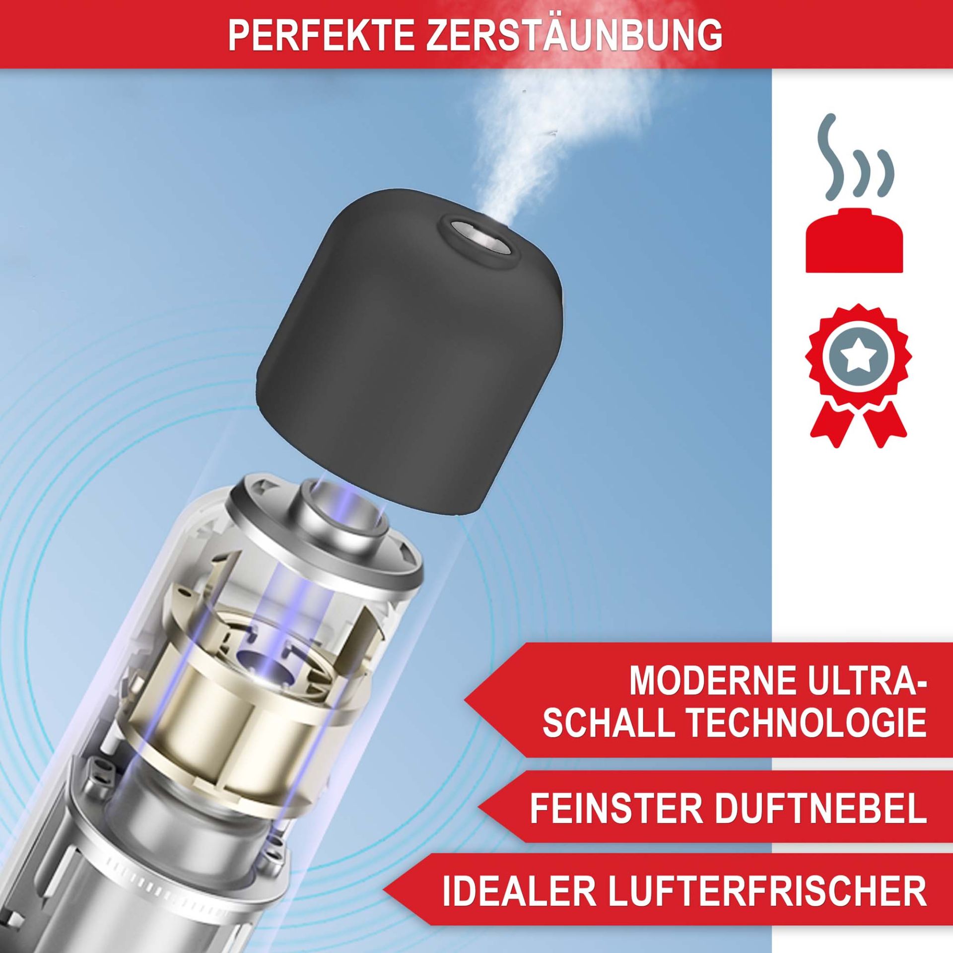 Aromadiffuser schwarz - perfekte Zerstäubung, moderne Ultraschall Technologie, feinster Duftnebel, idealer Lufterfrischer