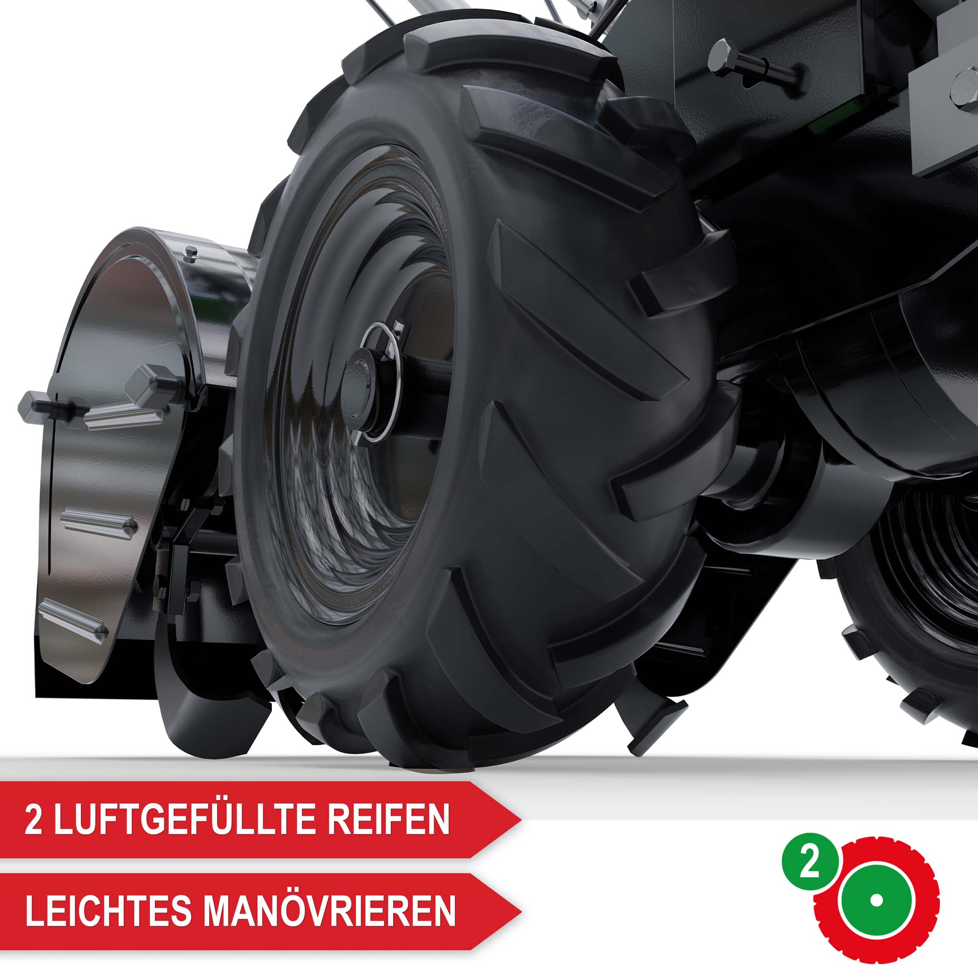 Gartenhacke Benzin mit 2 luftgefüllten Reifen; leicht manövrieren