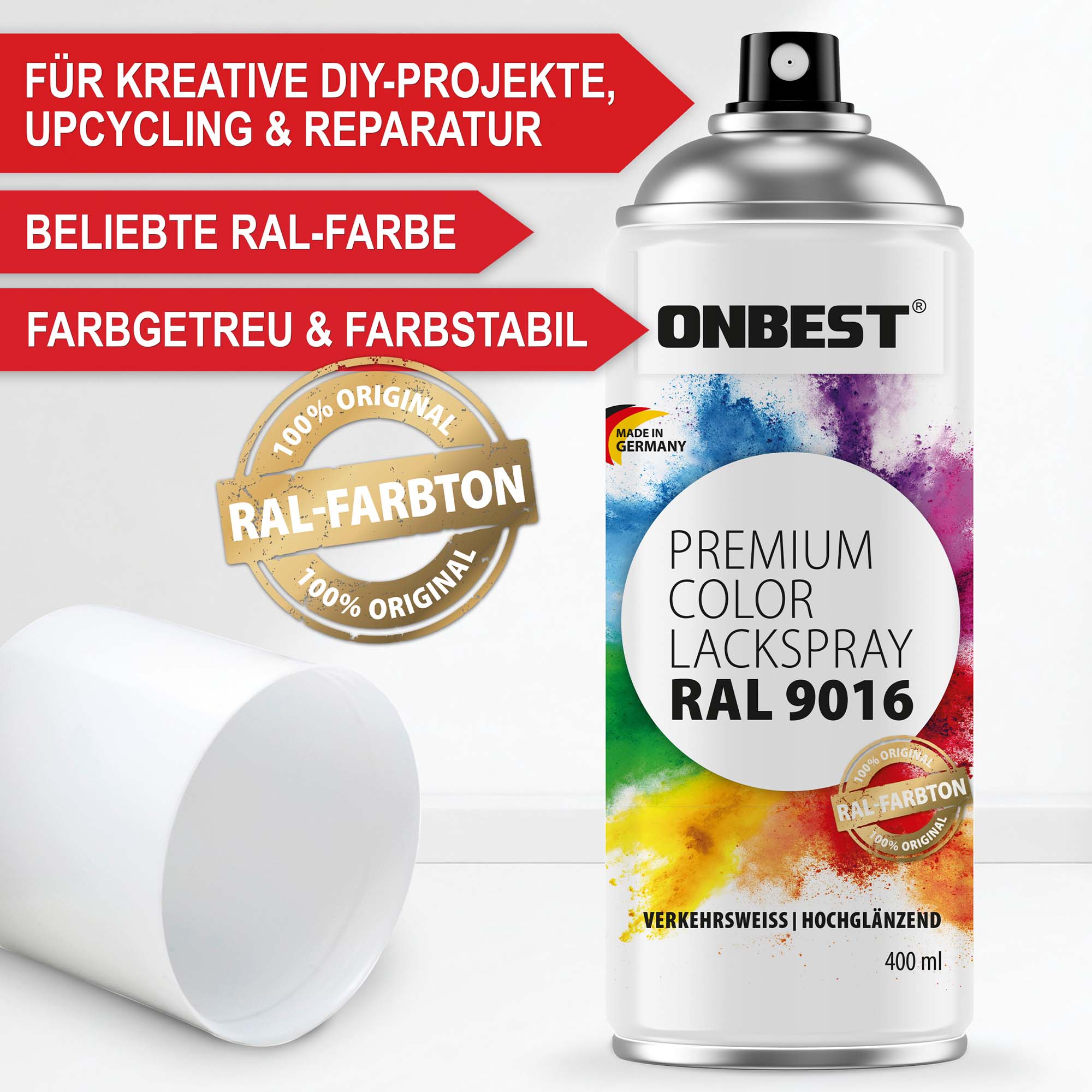 Farbspray verkehrsweiss glanz farbgetreu - farbstabil - farbe - lack - Spray - fuer Upcycling und Reparatur