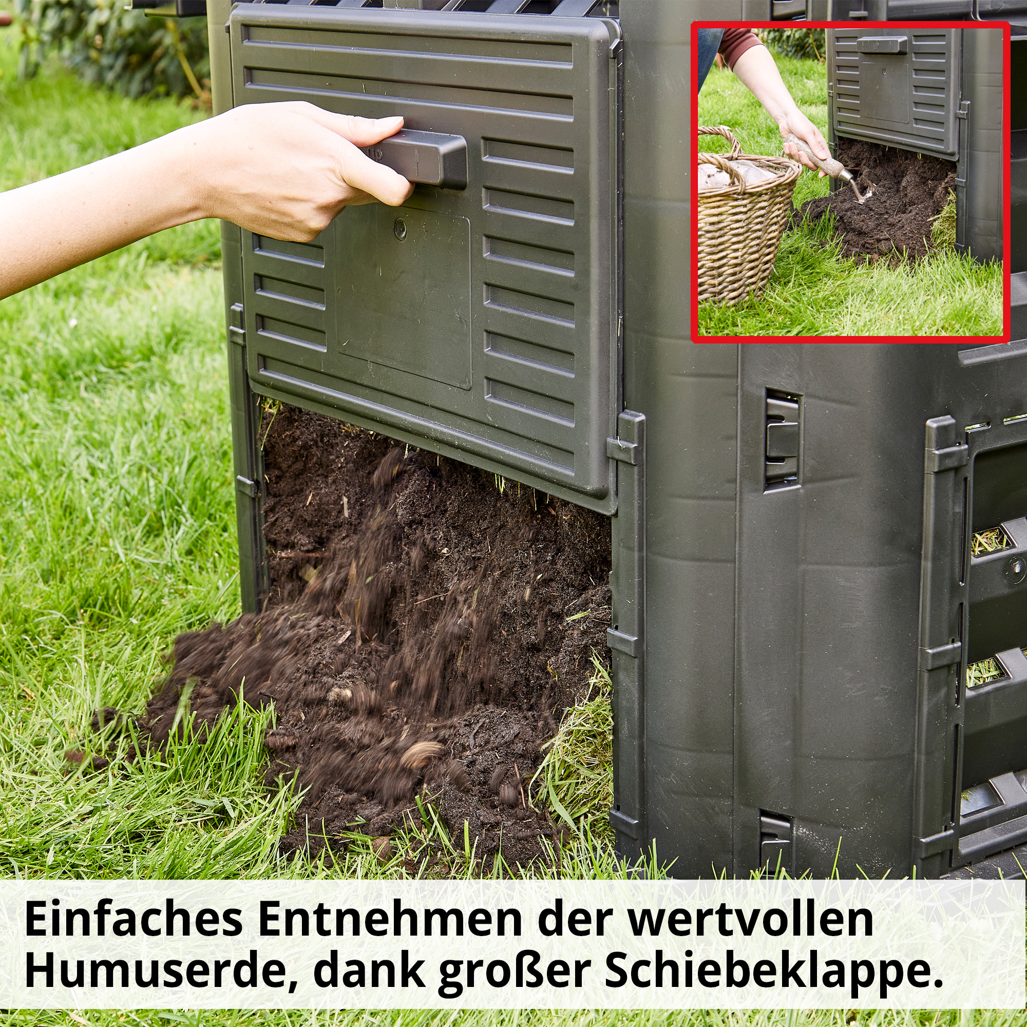 Hecht 3060 Komposter; Einfaches entnehmen der wertvollen Humuserde, dank großer Schiebeklappe
