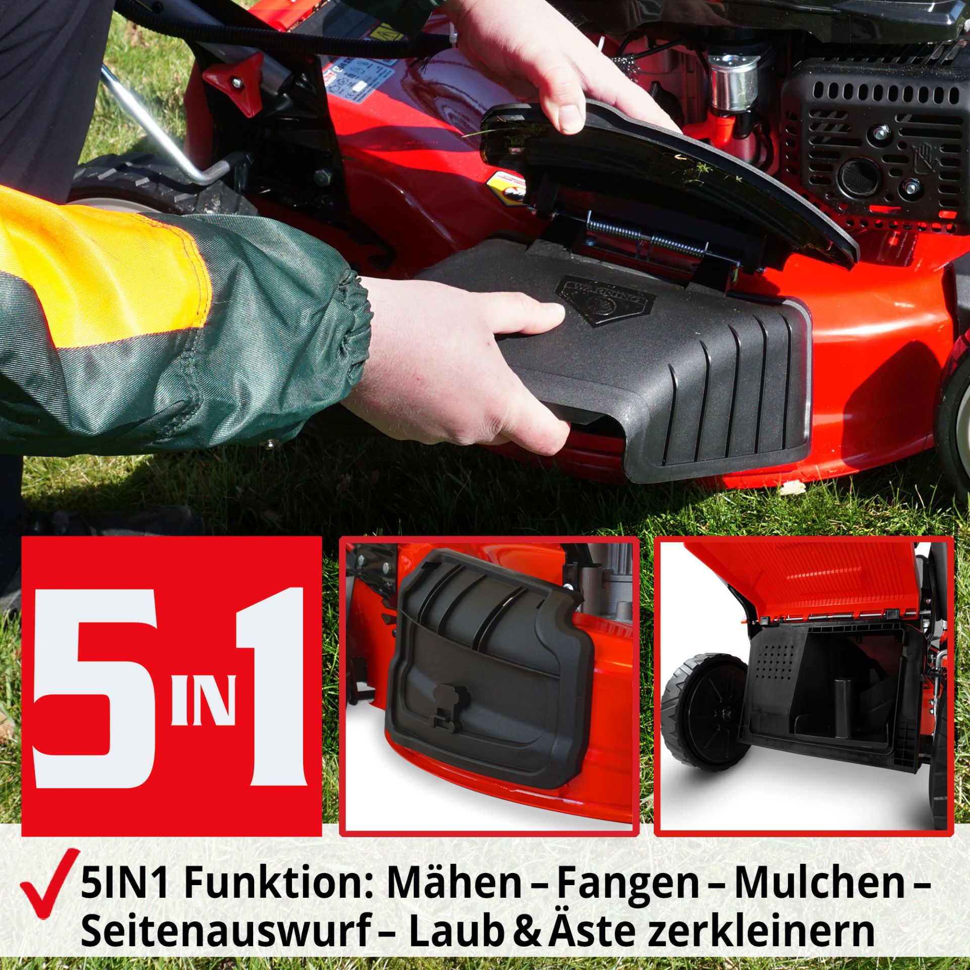 Benzin-Rasenmäher 554 SX 5in1 Funktion Mähen Fangen Mulchen Seitenauswurf Laub und Äste zerkleinern 