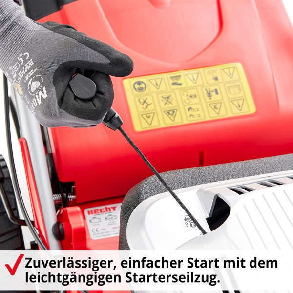 HECHT 553 SW Benzin Rasenmäher mit zuverlässigem, einfachem Start mit dem leichtgängigen Starterseilzug