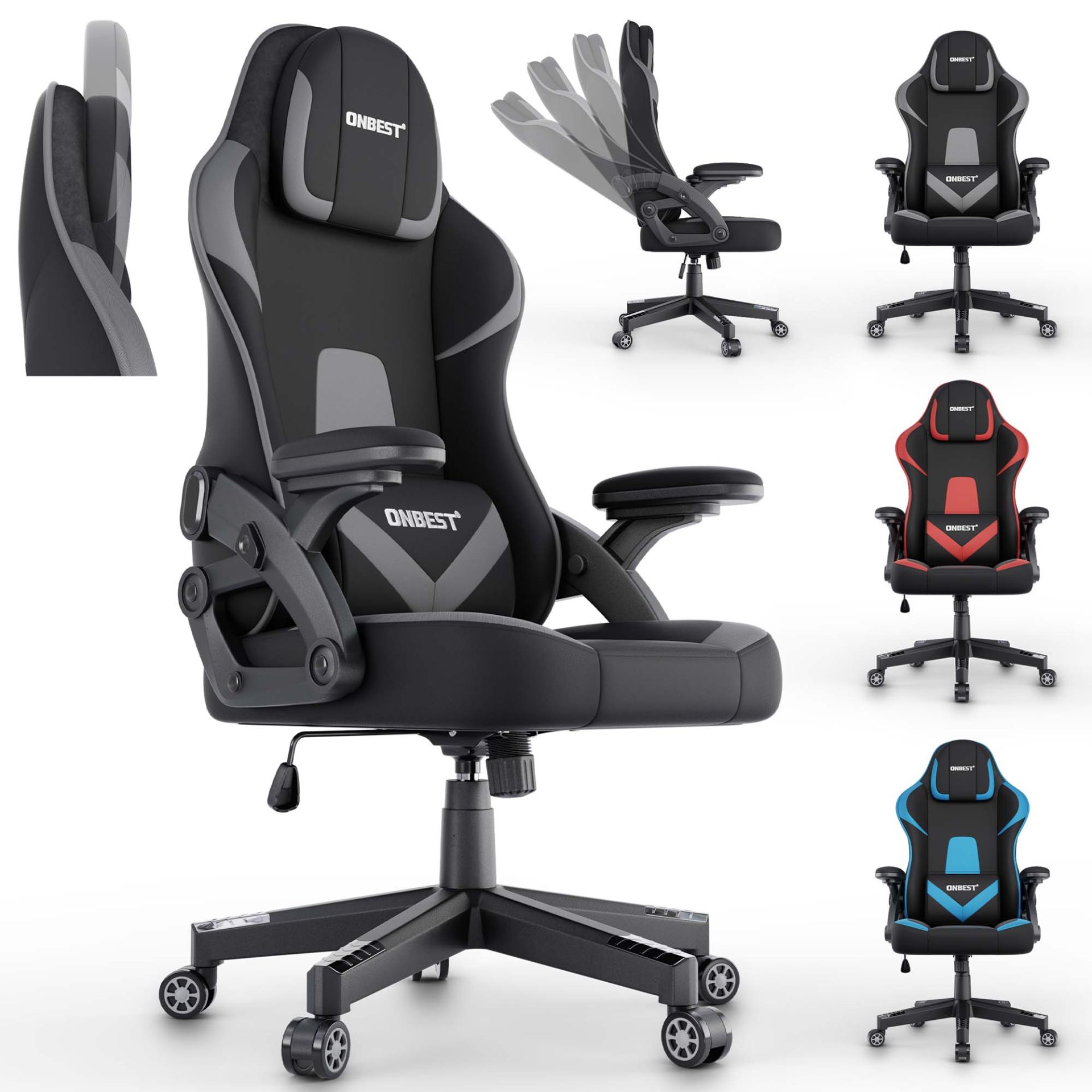 Gaming Stuhl schwarz/ grau - Erhältlich in verschiedenen Farben