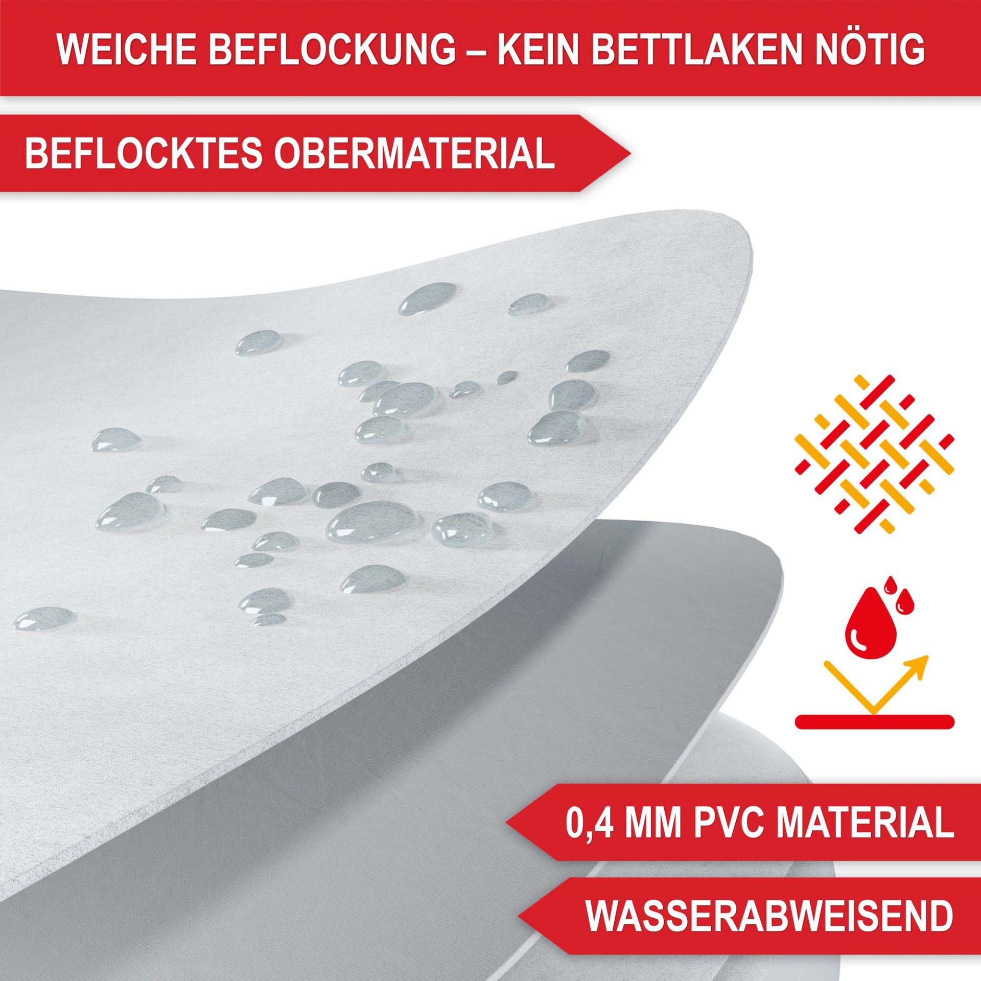 Luftbett Kingsize Weiß - Weiche Beflockung; kein Bettlaken nötig; beflocktes Obermaterial; Wasserabweisend; 0,4mm PVC Material