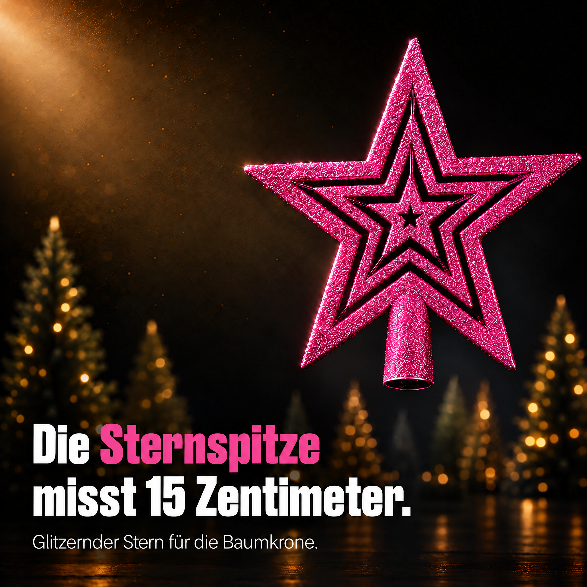 ONBEST Sternspitze Pink: 15 cm großer Glitzerstern für die Baumkrone. (Dieses Bild wurde mit Hilfe von KI generiert.)