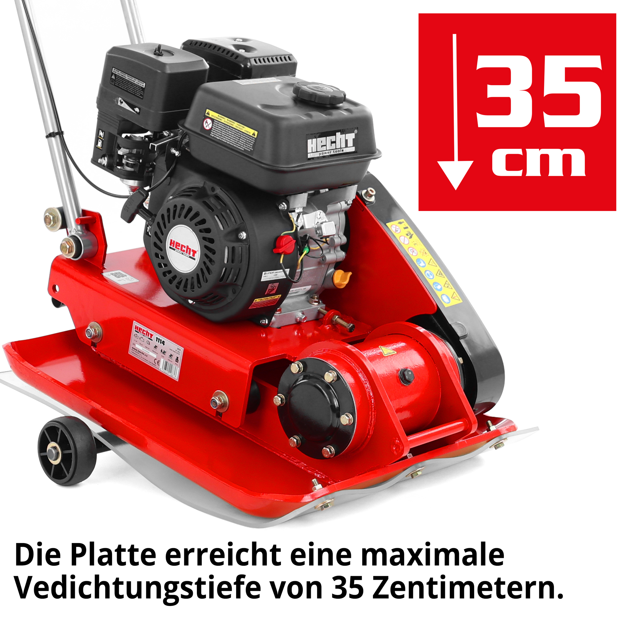 HECHT 1114 Rüttelplatte; Die Platte erreicht eine maximale Verdichtungstiefe von 35 cm