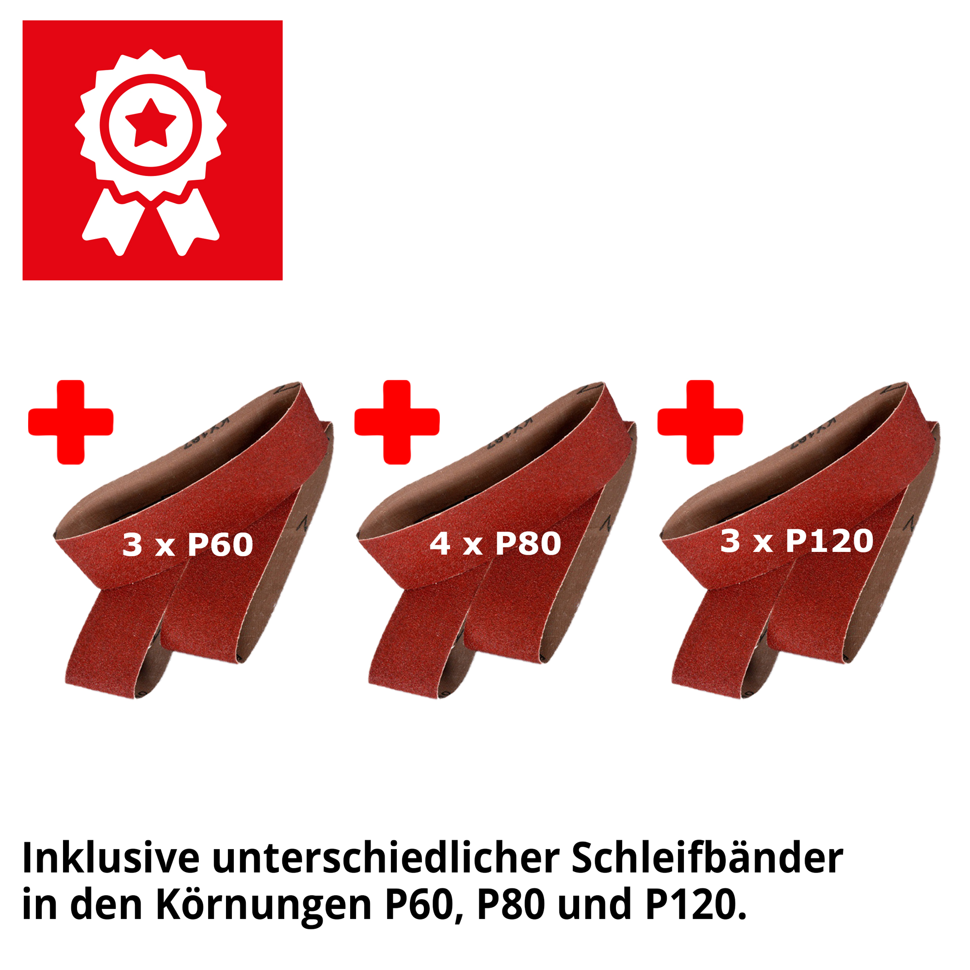 Bandschleifer inklusive 10 Schleifbänder mit den Körnungen P60, P80 und P120 (Dieses Bild wurde mit Hilfe von KI generiert.)