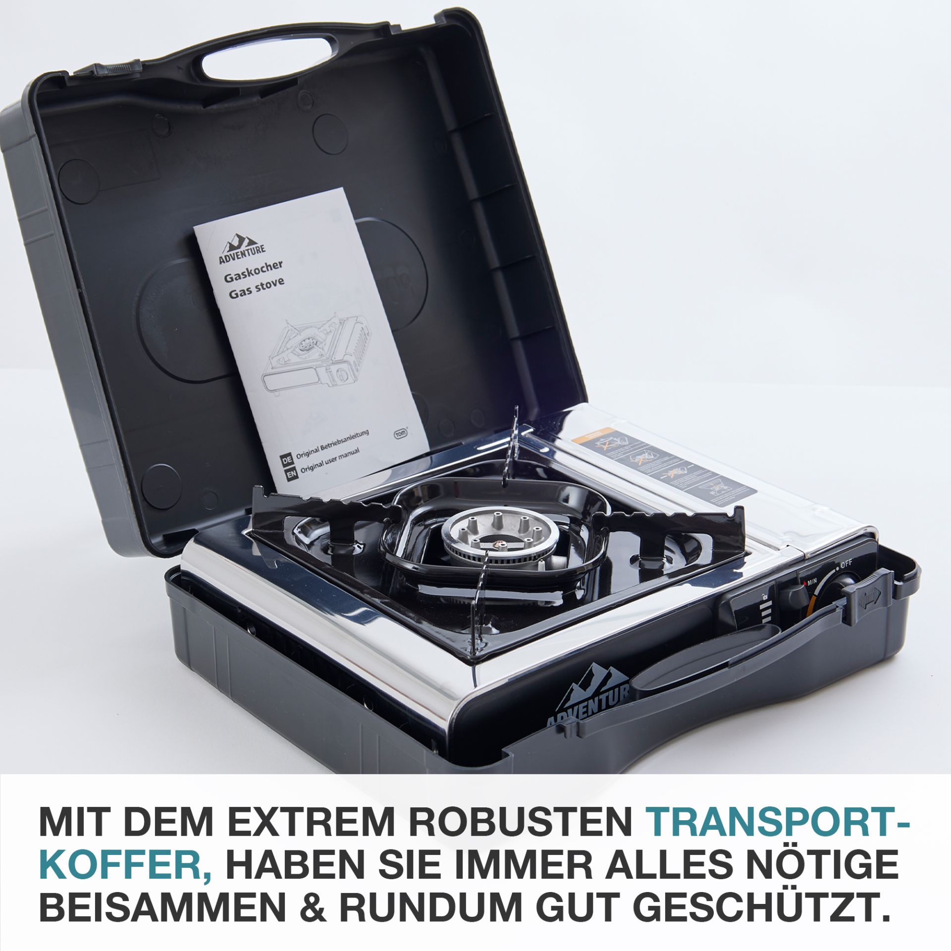 TOM Gaskocher - GK-227 Edelstahl Everest mit Transportkoffer