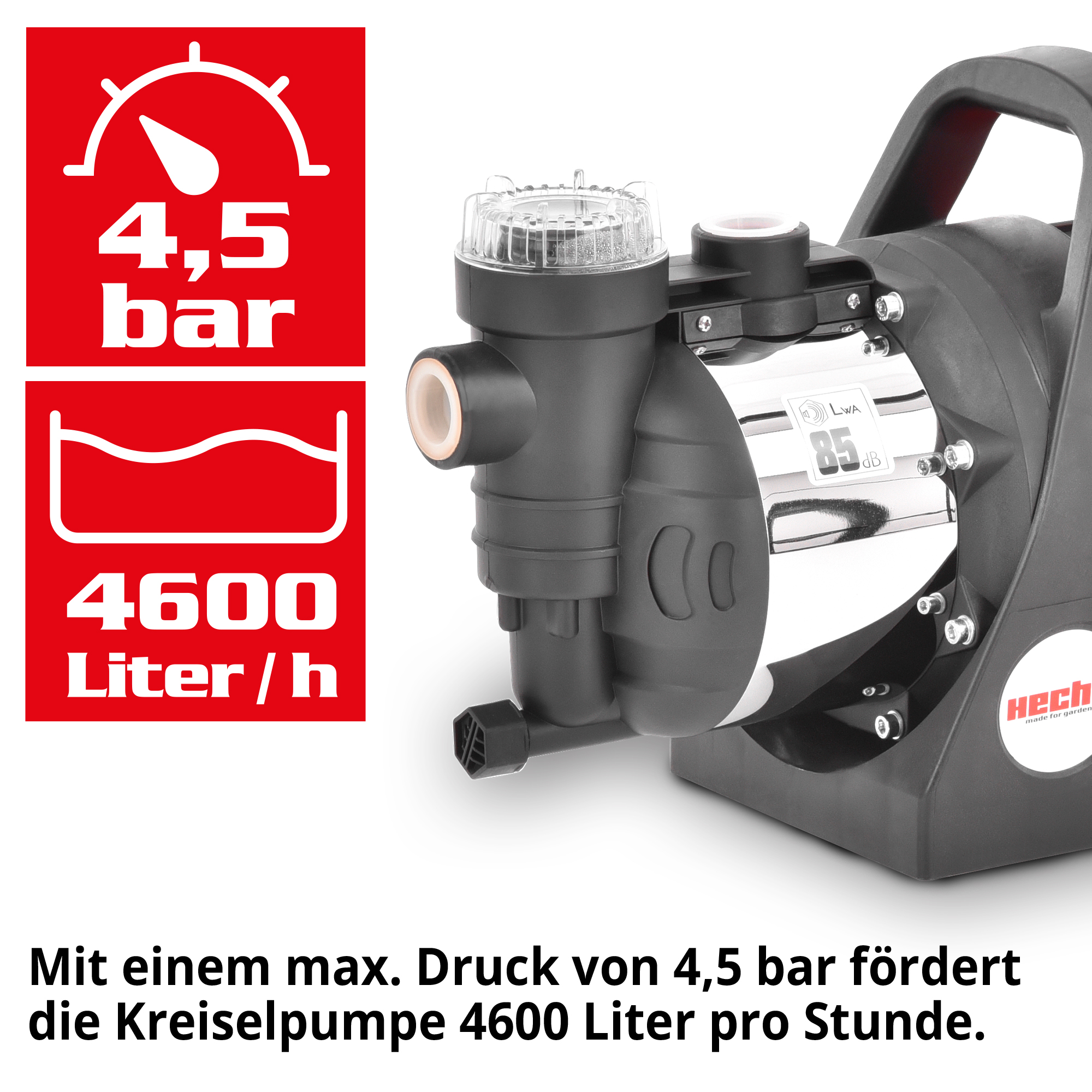 Kreiselpumpe mit 4,5 bar Druck und 4600 l/h Förderleistung