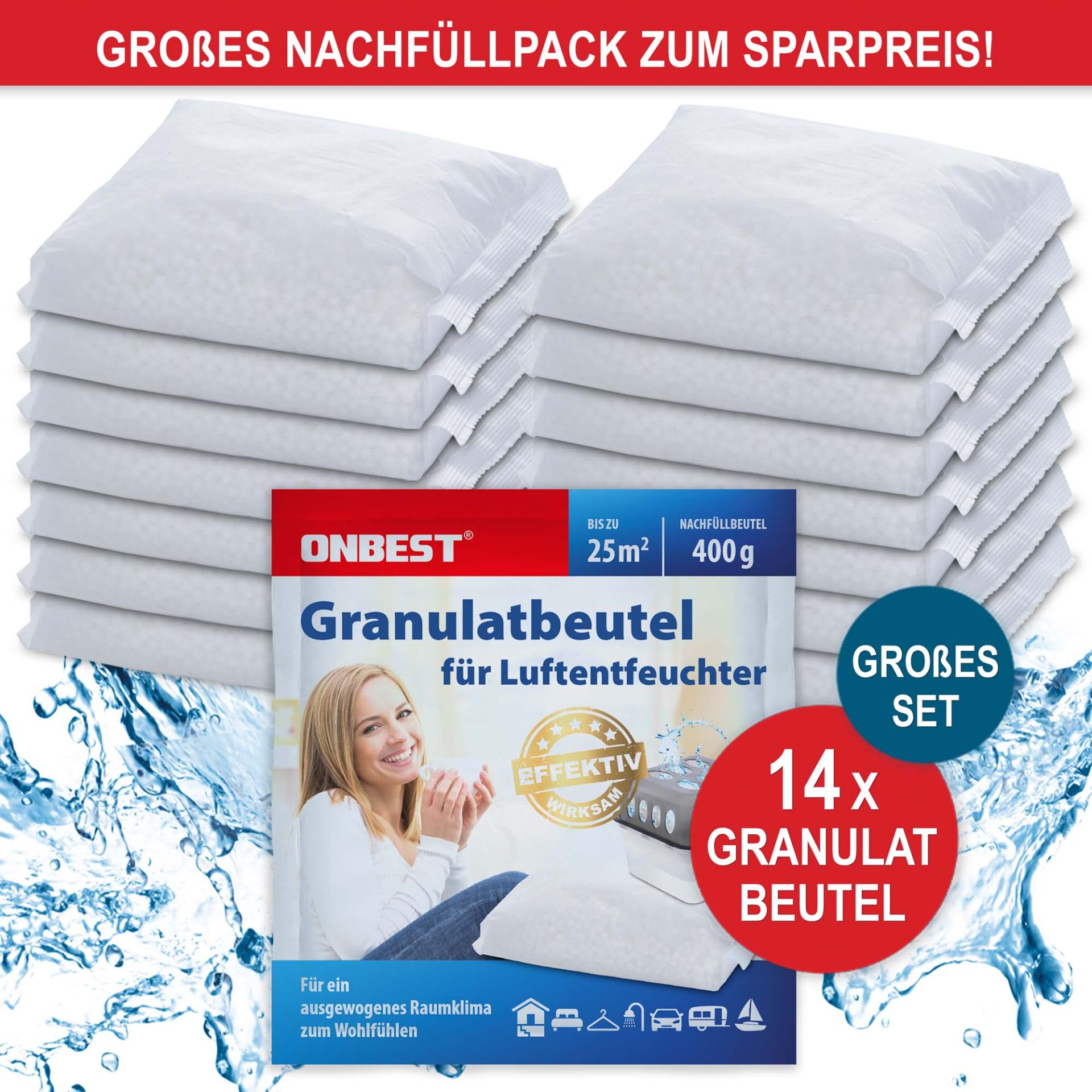 Luftentfeuchter Nachfüllbeutel - Großes Nachfüllpack zum Sparpreis, 14mal Granulatbeutel