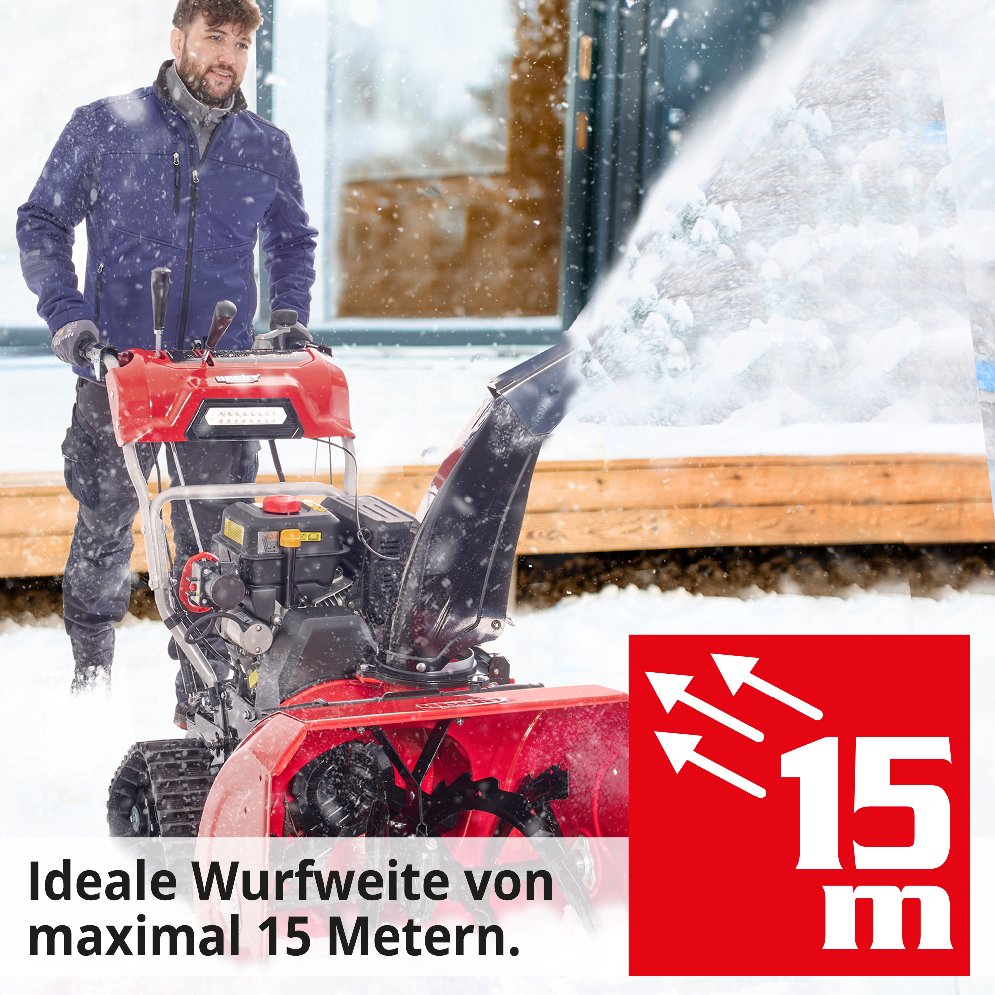 Benzin-Schneefräse mit 15 m Wurfweite 