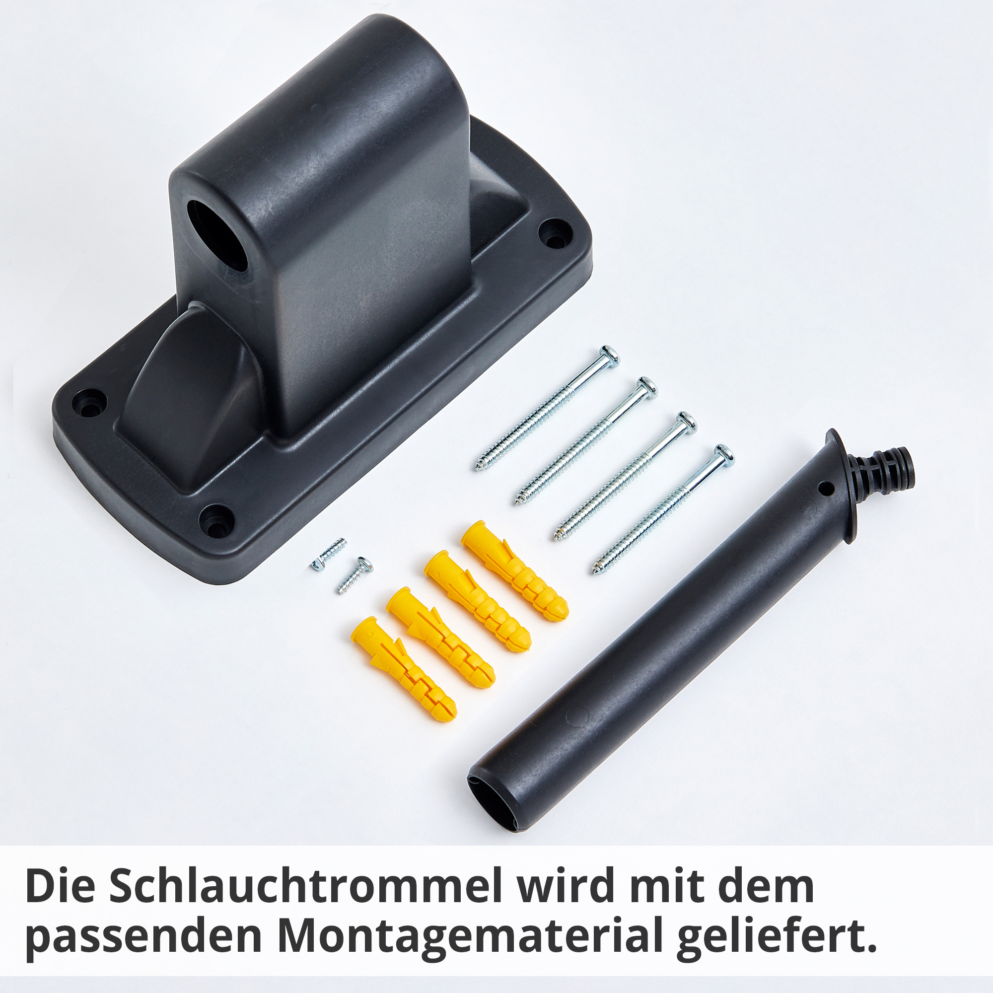 Hecht 08667 Wand-Schlauchtrommel wird mit dem passenden Montagematerial geliefert