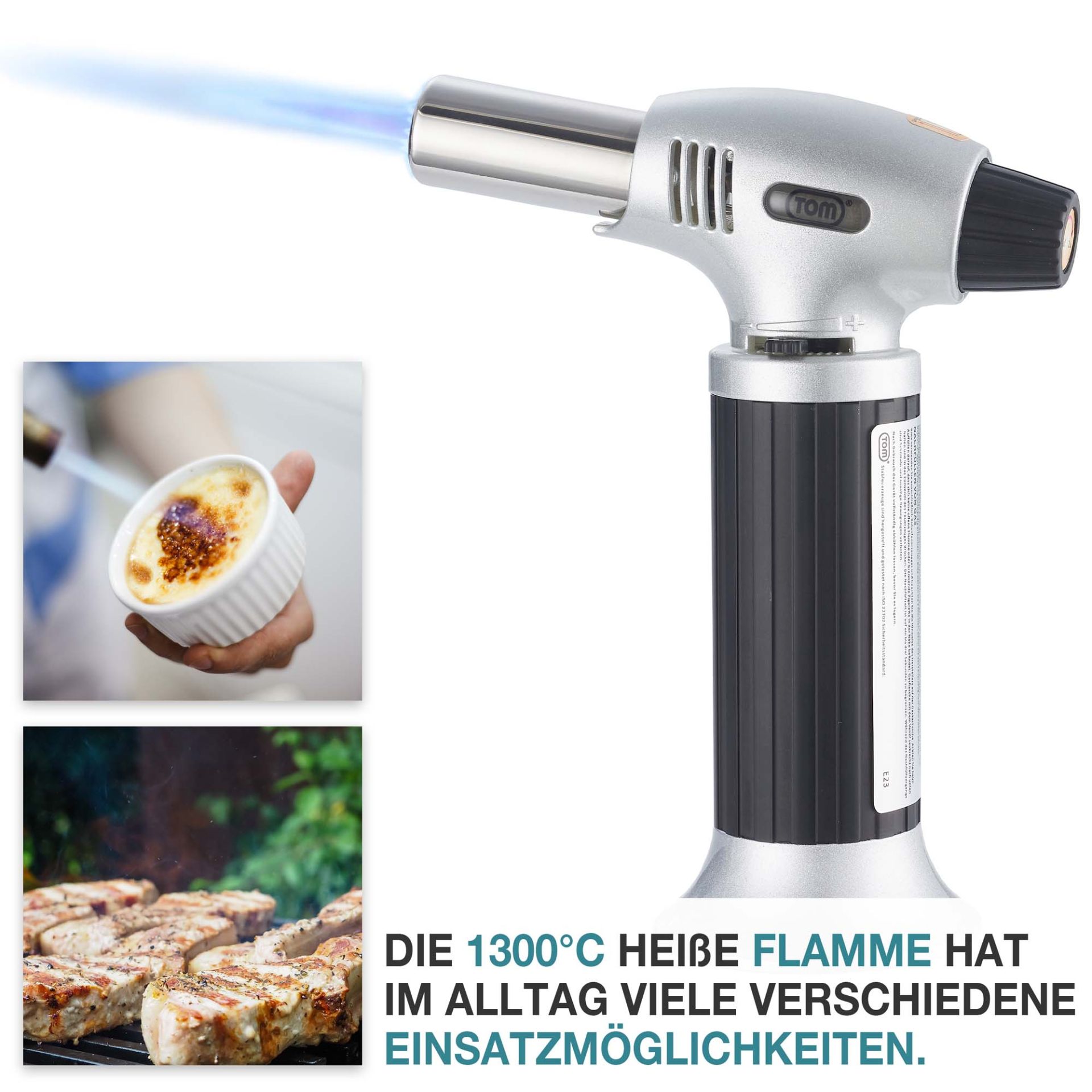 TOM Crème Brulée Brenner GB-400; Flammentemperatur bis 1300 Grad Celsius für verschiedene Einsatzmöglichkeiten