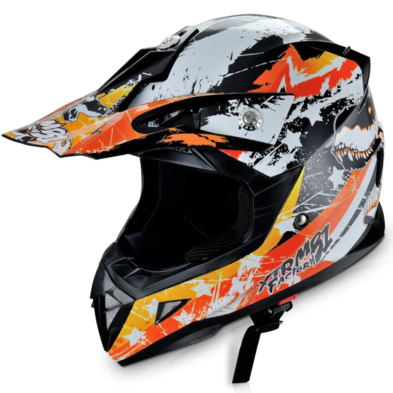 Motocrosshelm Kinder orange mit Sterne-Design, Kinnschutz und cooler Grafik-Optik
