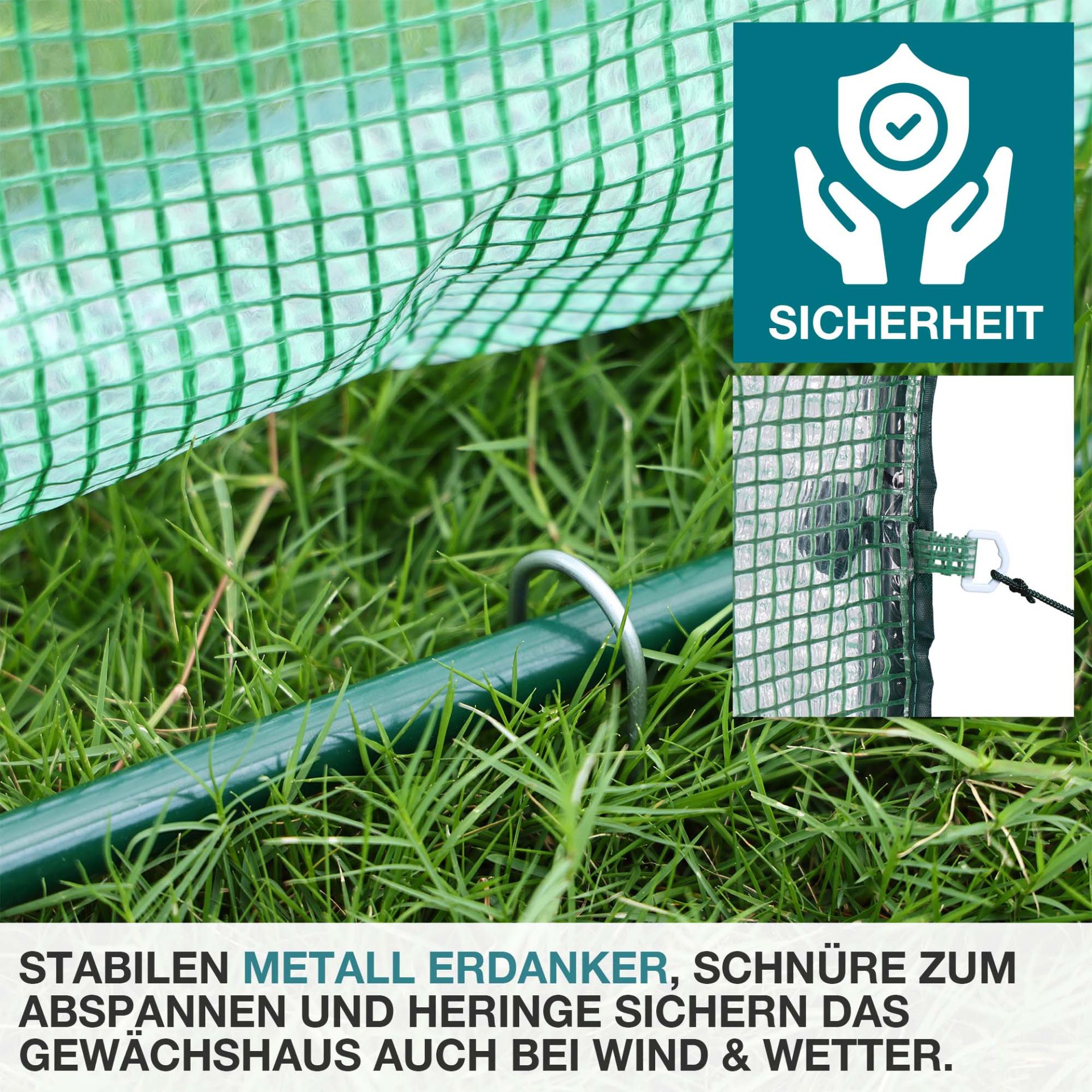 TOM Tomaten Gewächshaus GH-160; Metall-Anker und Schnüre zum Abspannen