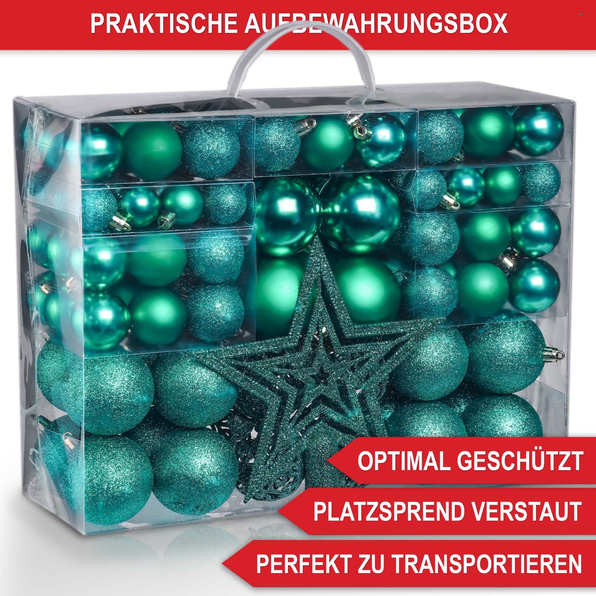 Weihnachtskugeln grün - Praktische Aufbewahrungsbox, optimal geschützt, platzsparend verstaut, perfekt transportieren