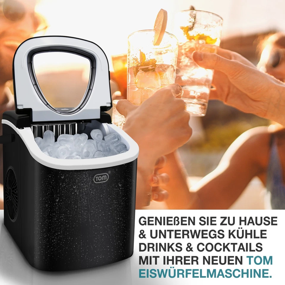 Schwarze Eiswürfelmaschine mit transparentem Deckel