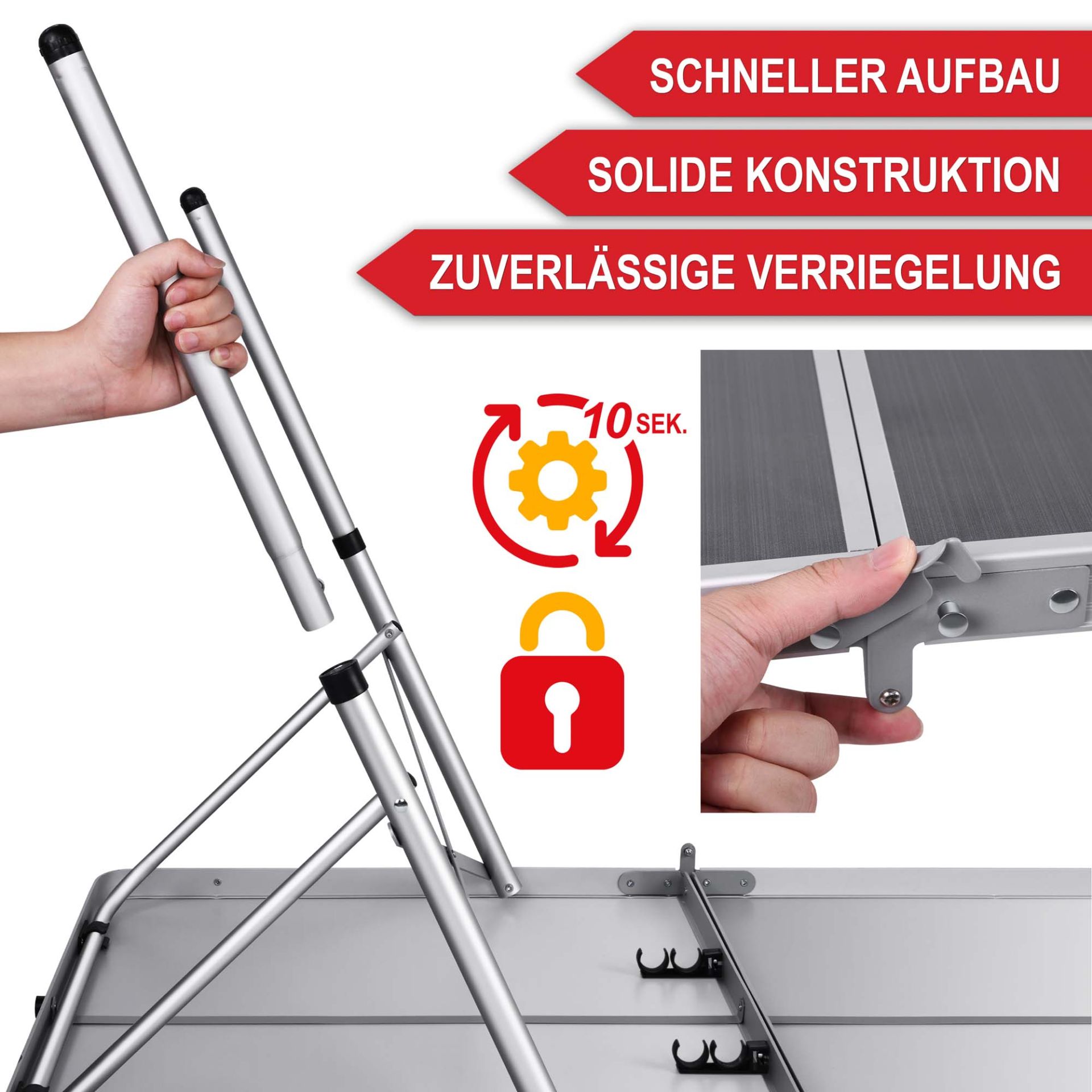 Klapptisch Sylt - Schneller Aufbau, solide Konstruktion, zuverlässige Verriegelung