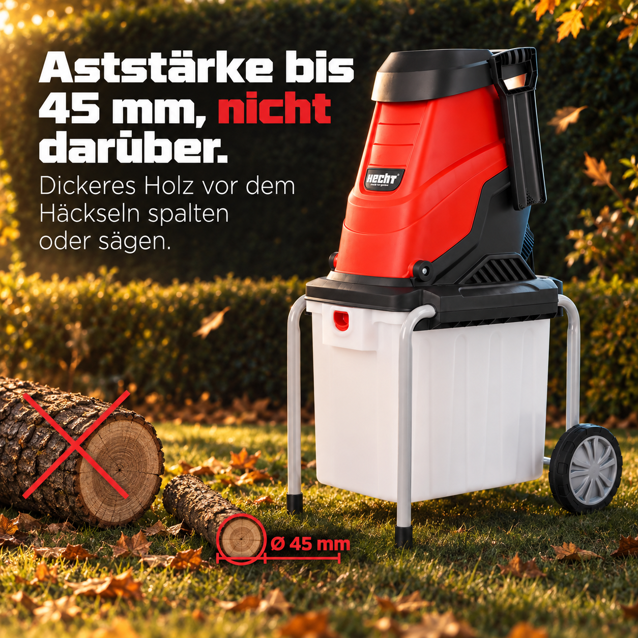 HECHT Gartenhäcksler 630 Box zerkleinert Äste bis maximal 45 mm (Dieses Bild wurde mit Hilfe von KI generiert.)