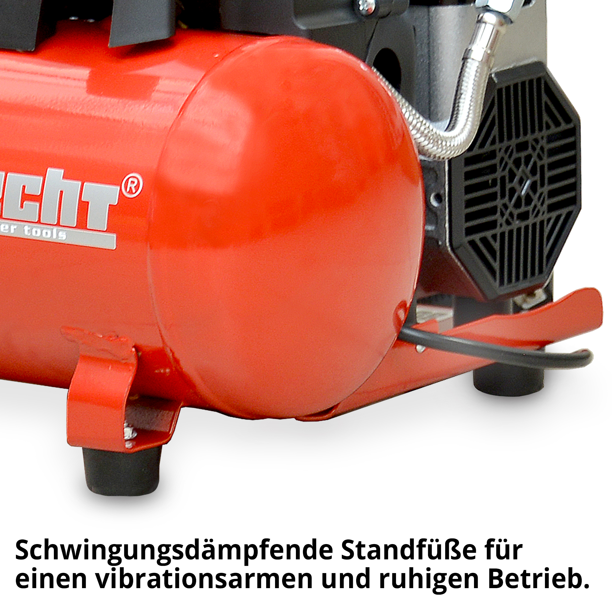 Hecht 20171 Flüster Kompressor; Schwingungsdämpfende Standfüße für einen vibrationsarmen und ruhigen Betrieb